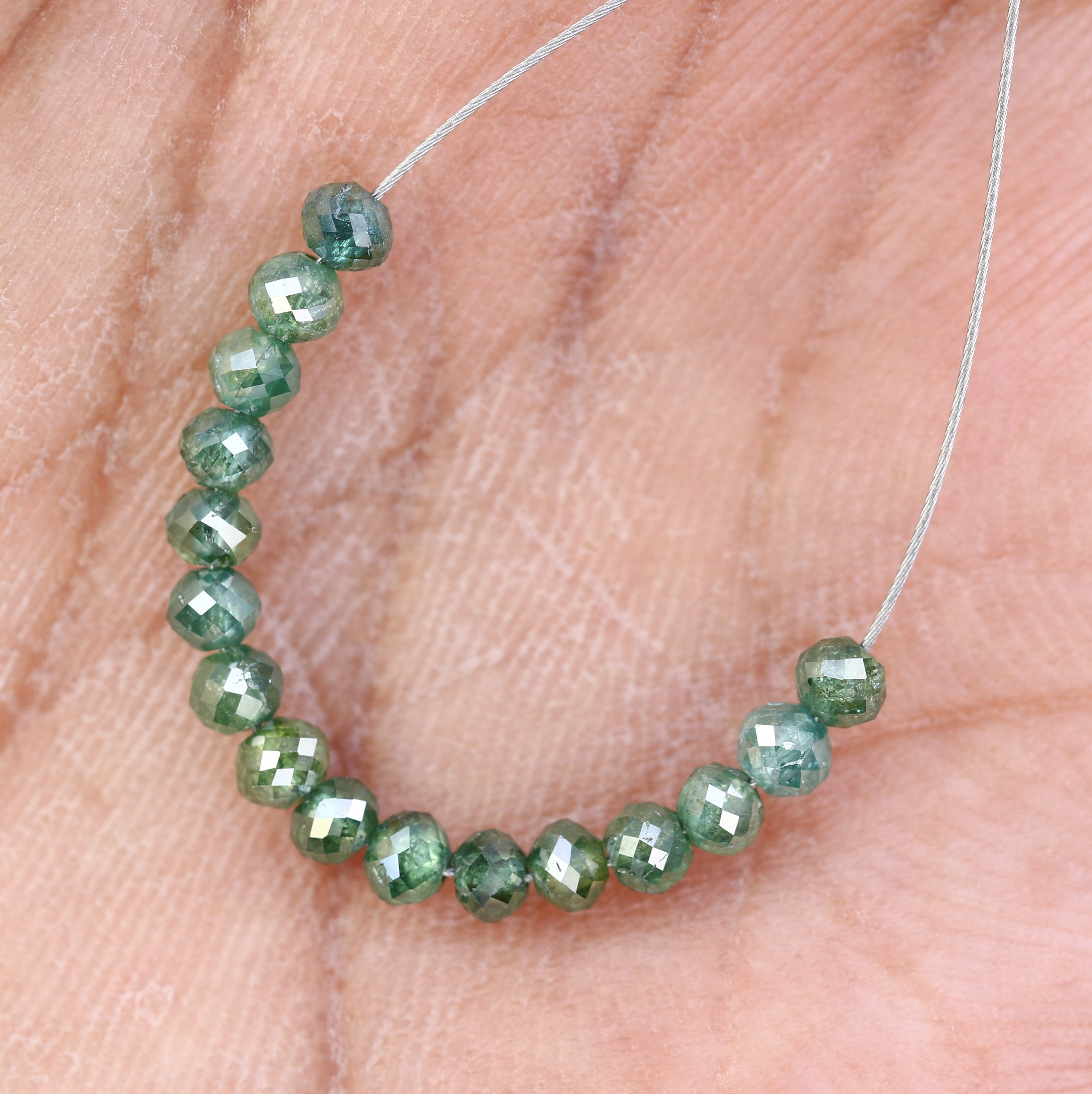 2.61 Carat Loose Round Polished Diamond Drilled Green Color Beads For Diamond Earring