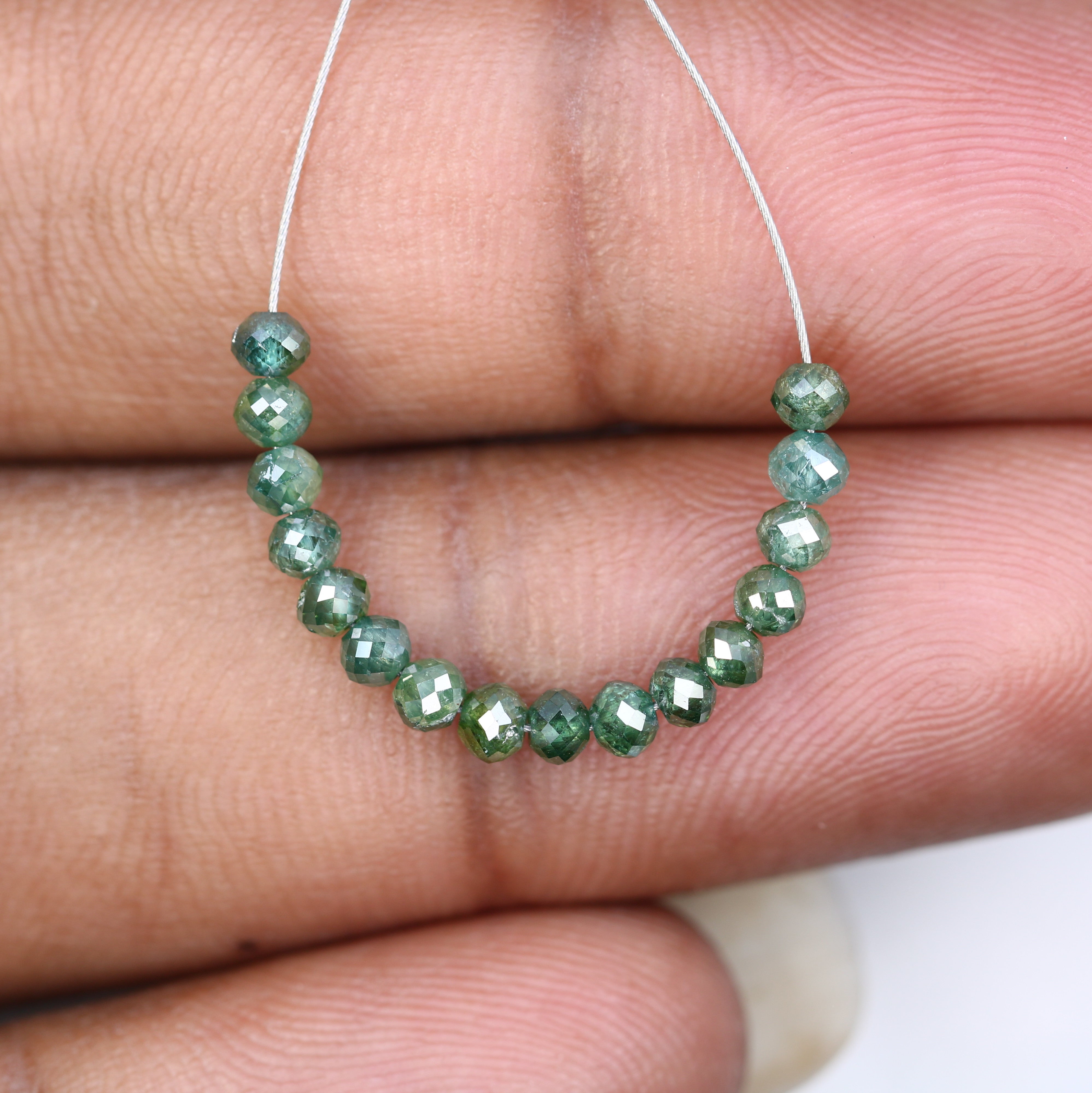 2.61 Carat Loose Round Polished Diamond Drilled Green Color Beads For Diamond Earring