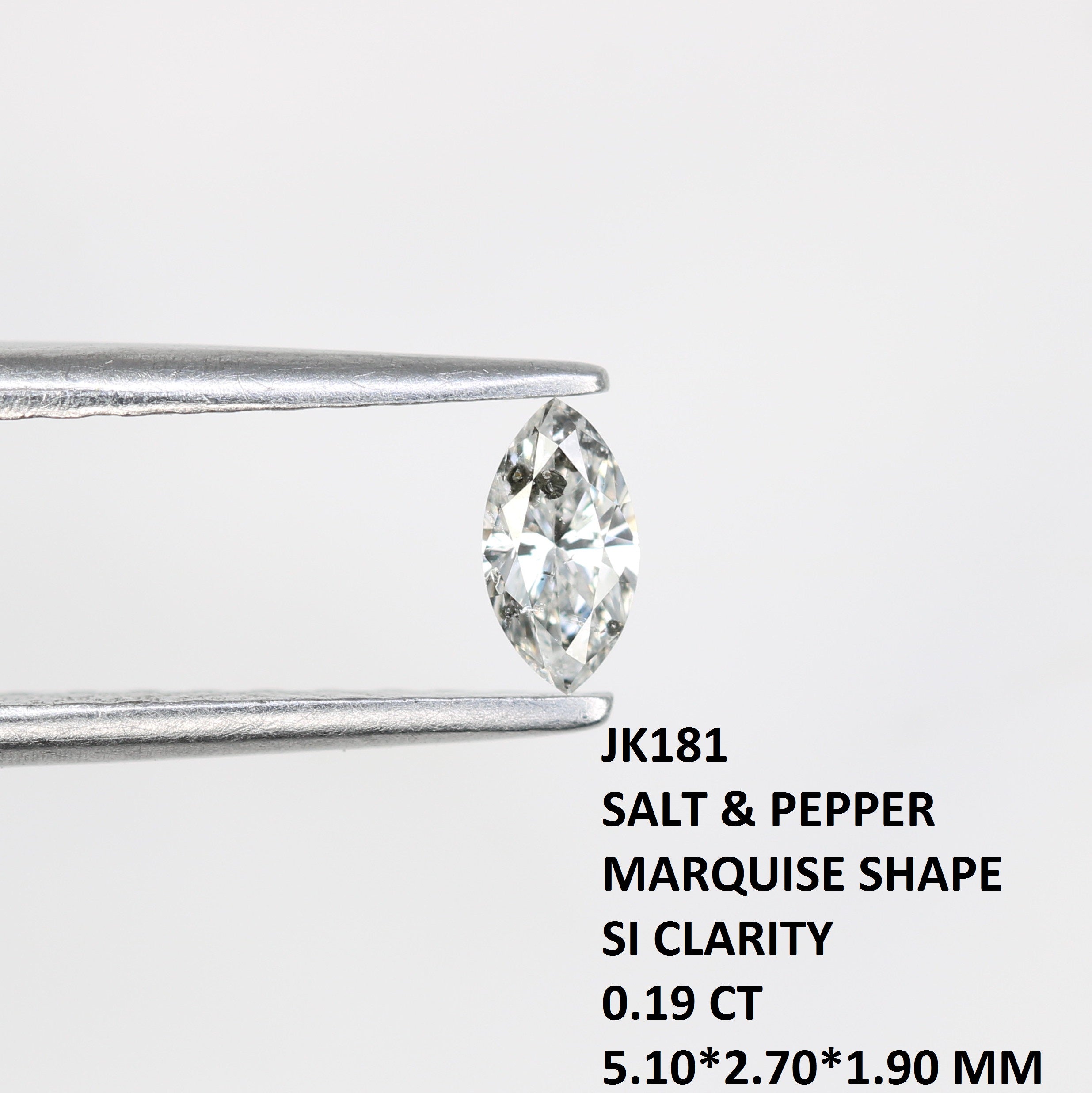 0.19 CT Natural Marquise Shape Salt And Pepper Diamond For Engagement Ring