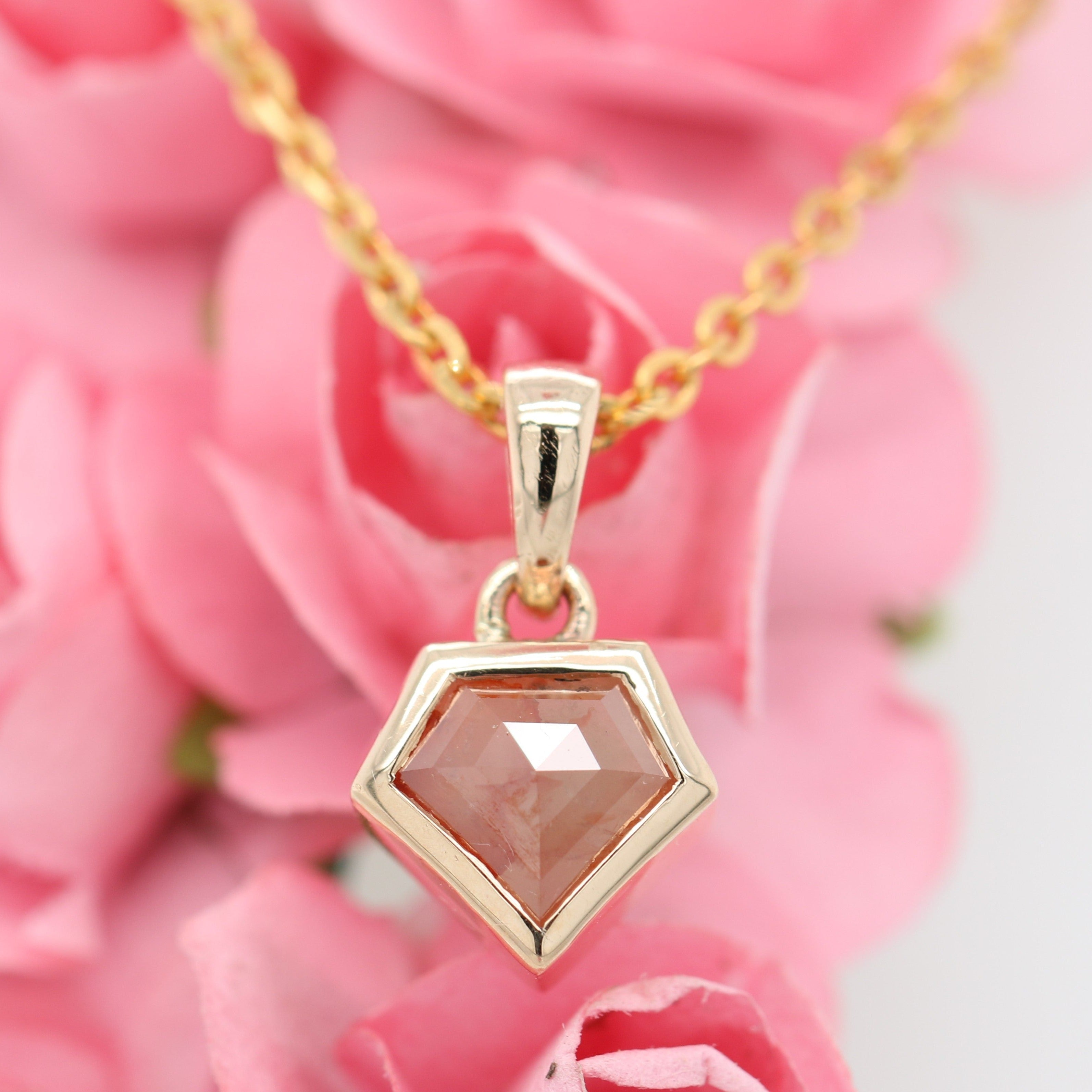 Shield Cut Peach Diamond Pendant with 18K Yellow Gold Chain Necklace For Women
