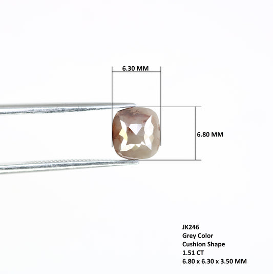 1.51 Carat Polished Cushion Shape Fancy Grey 6.80 MM Diamond For Statement Ring