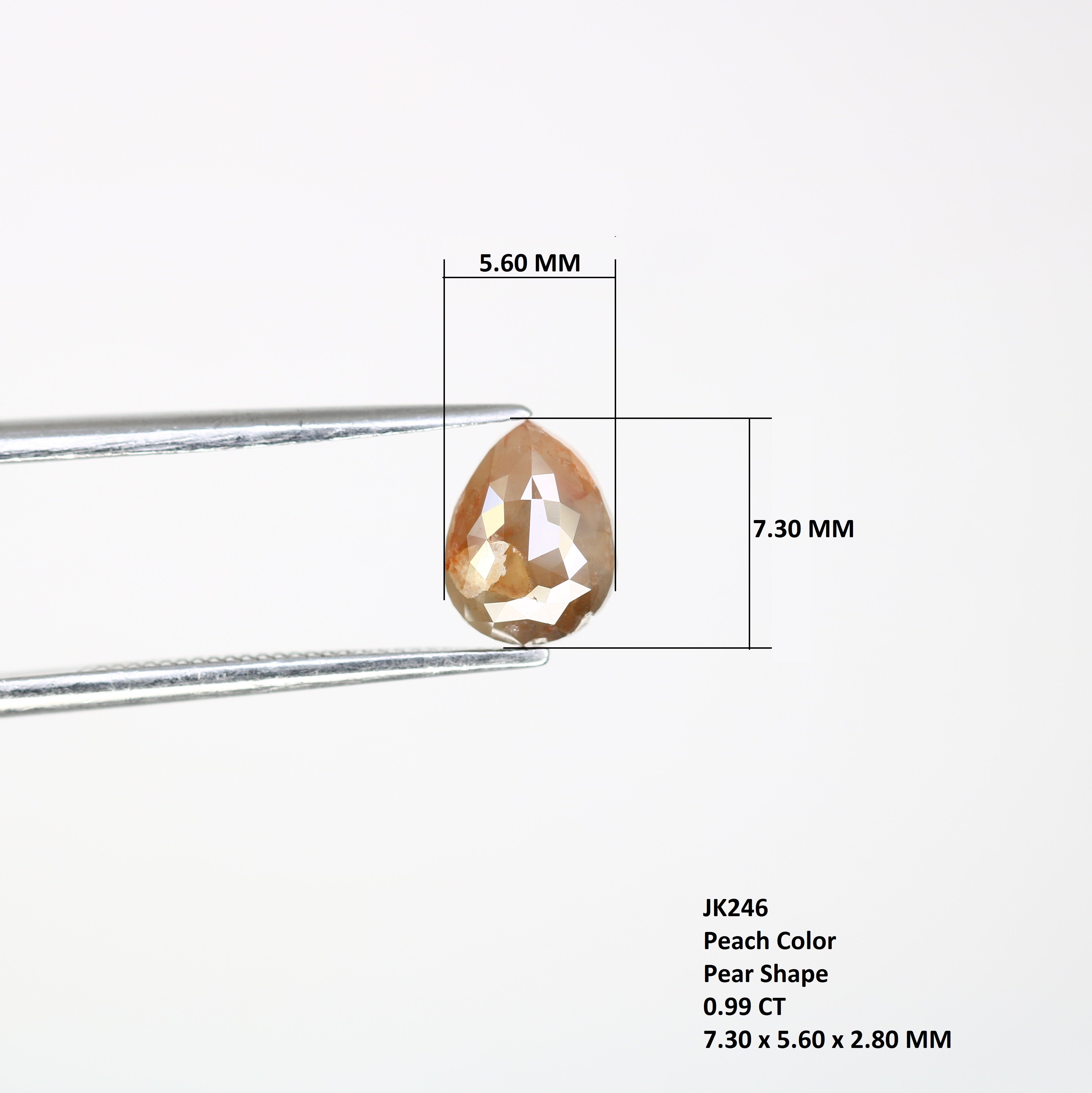 0.99 CT Natural Peach Loose Pear Cut 7.30 MM Diamond For Engagement Ring