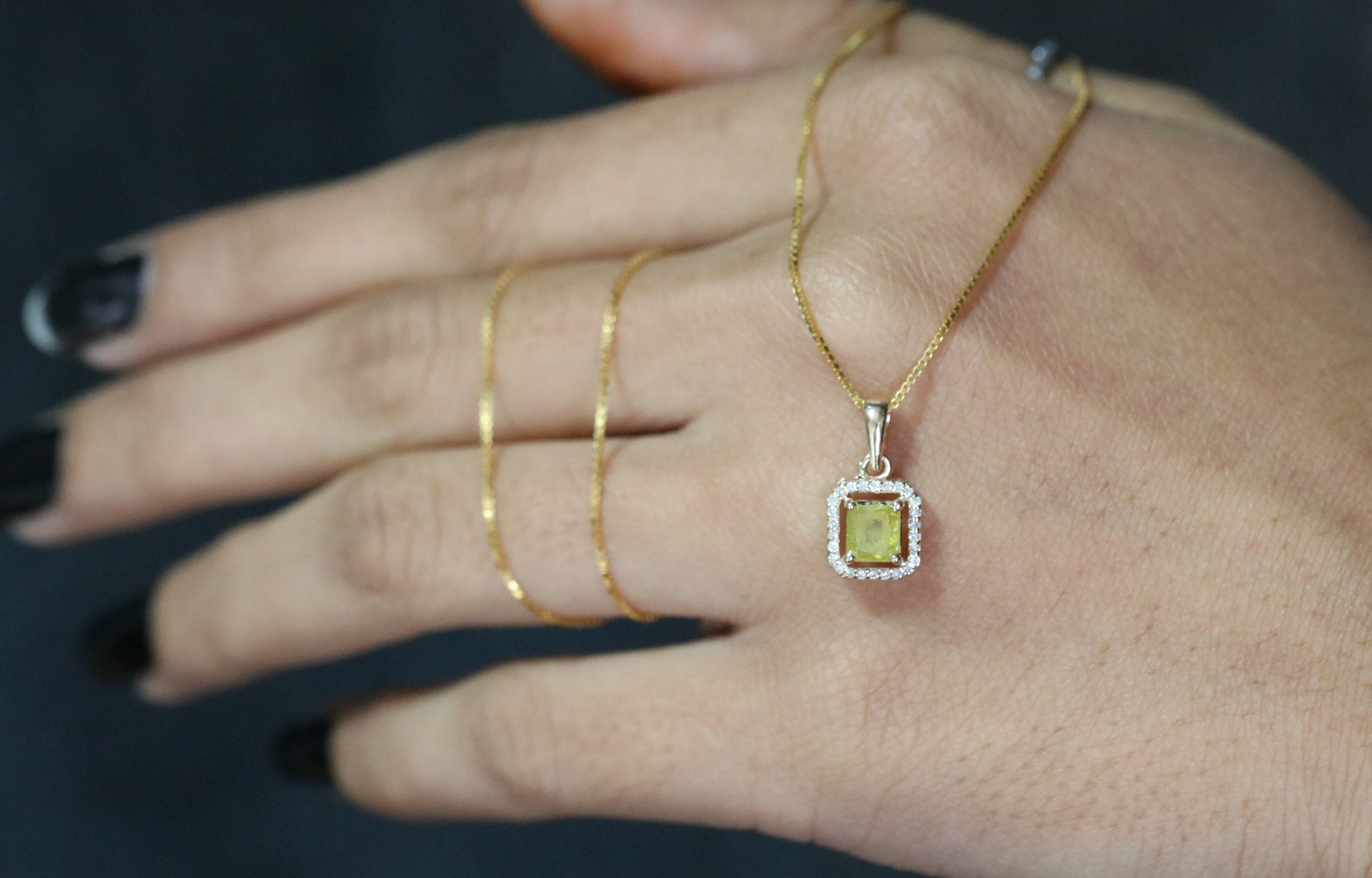 Yellow Asscher Cut Diamond Halo Pendant 18K Gold Chain Pendant Necklace For Women