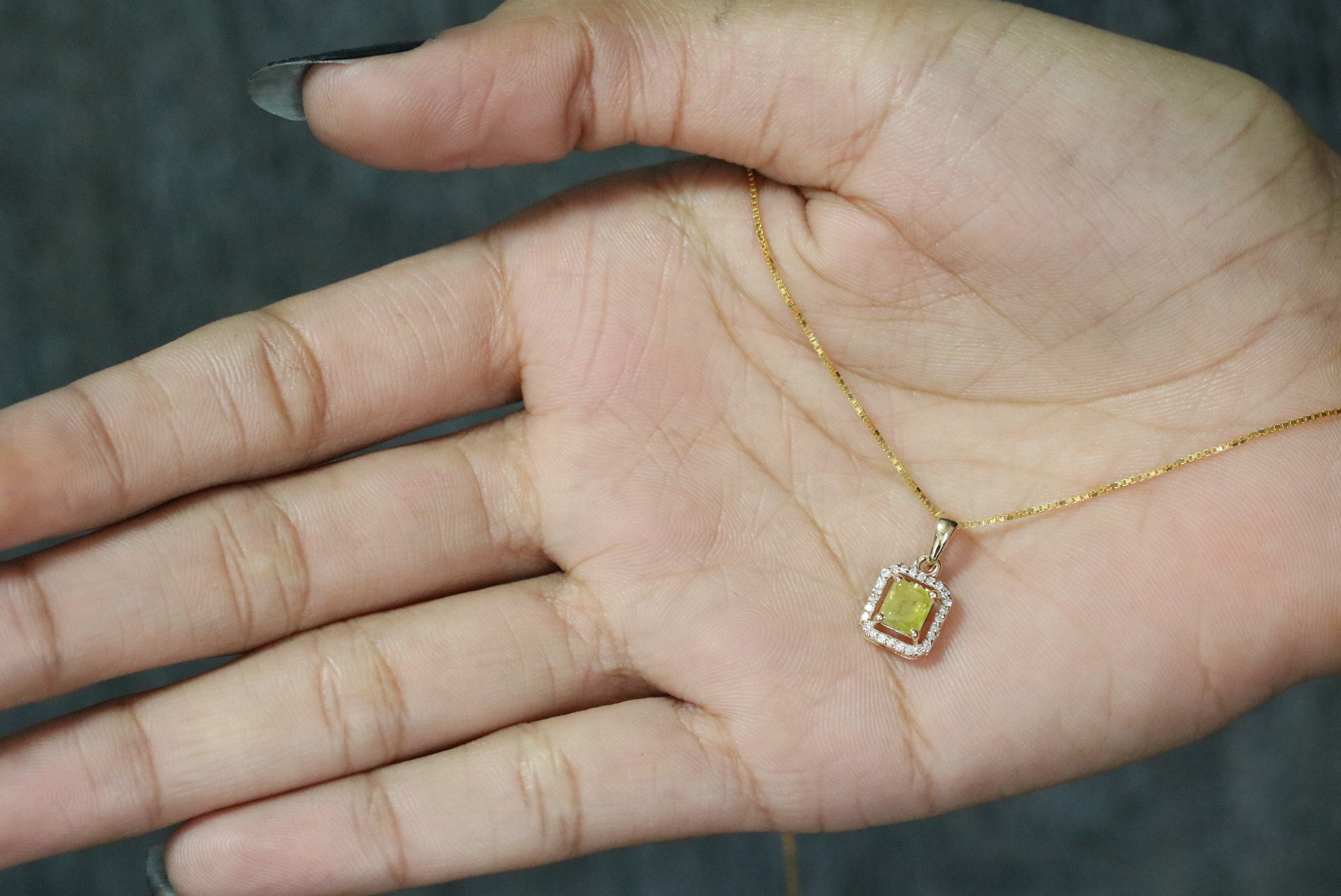 Yellow Asscher Cut Diamond Halo Pendant 18K Gold Chain Pendant Necklace For Women