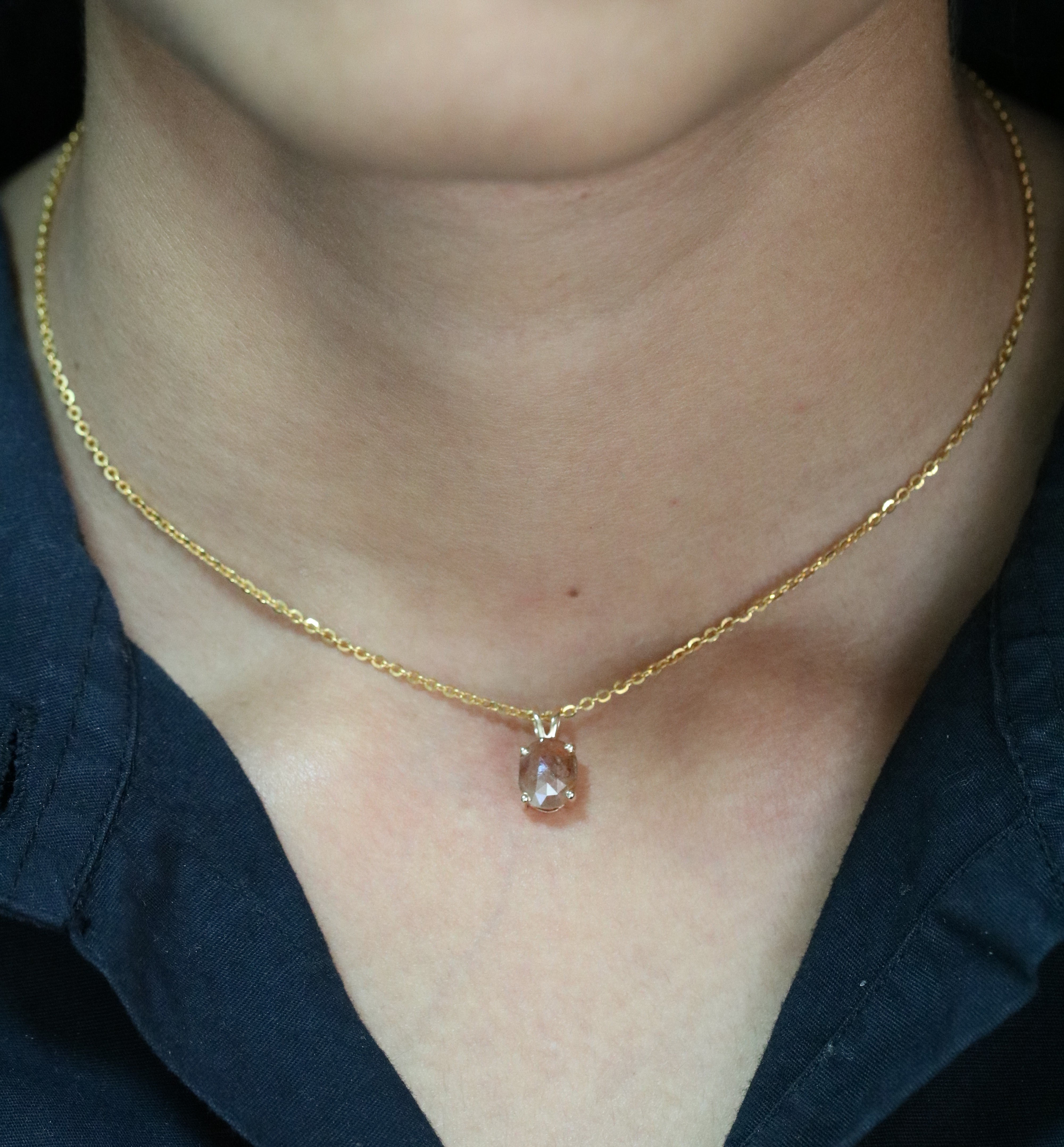 Oval Shape Peach Diamond Pendant with 18K Yellow Gold Chain Necklace For Women