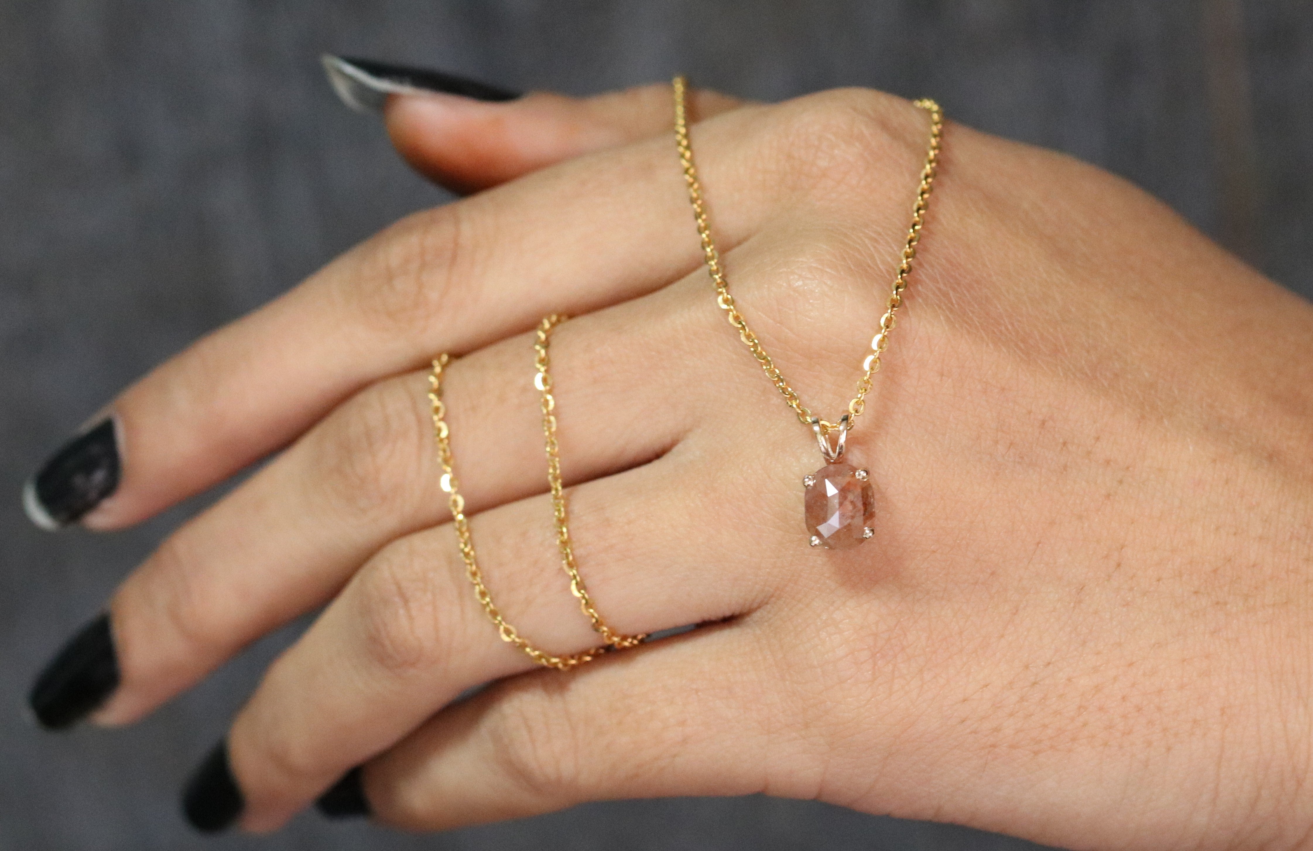 Oval Shape Peach Diamond Pendant with 18K Yellow Gold Chain Necklace For Women