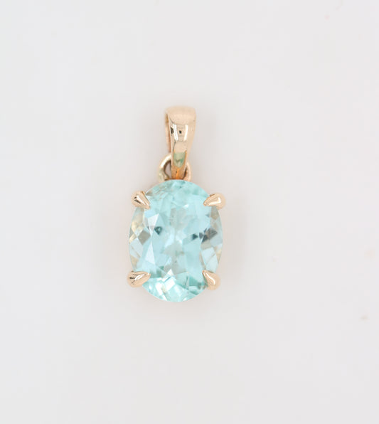 Green Aquamarine Oval Stone Pendant With 10K Yellow Gold Pendant Gift For Her