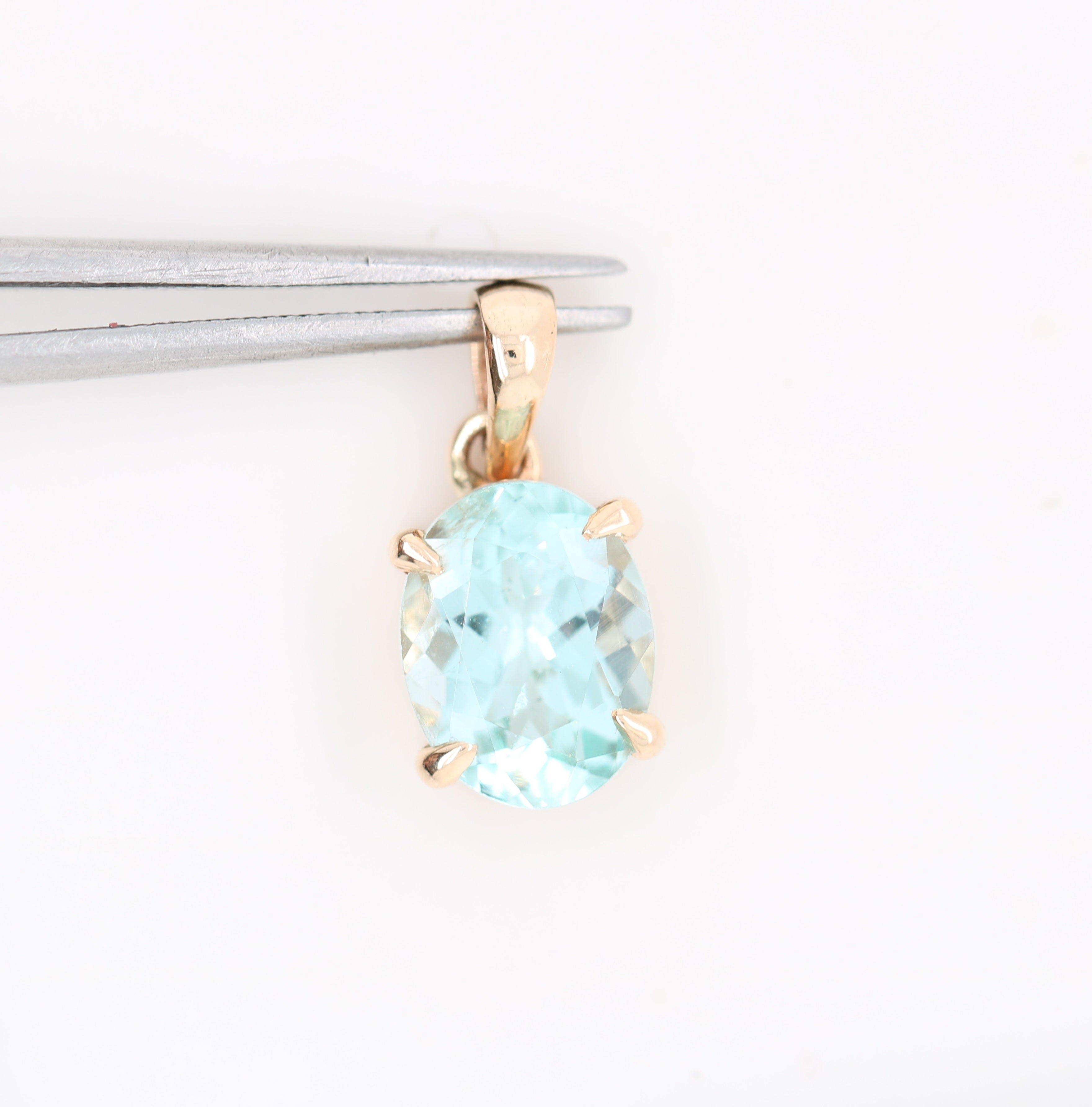 Green Aquamarine Oval Stone Pendant With 10K Yellow Gold Pendant Gift For Her
