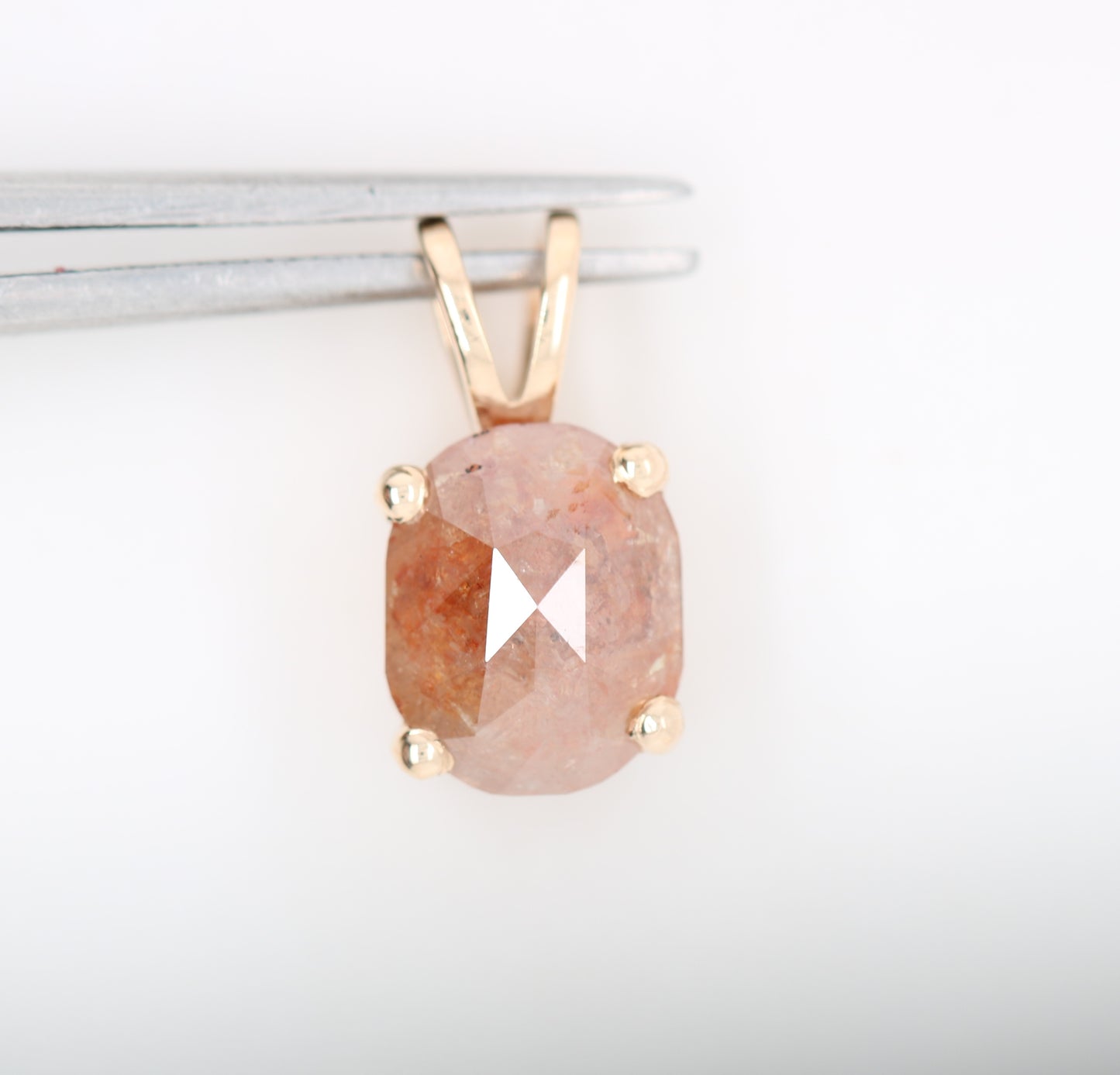 Oval Shape Peach Diamond Pendant with 10K Yellow Gold Pendant Gift For Her - JayKrishna Diamond