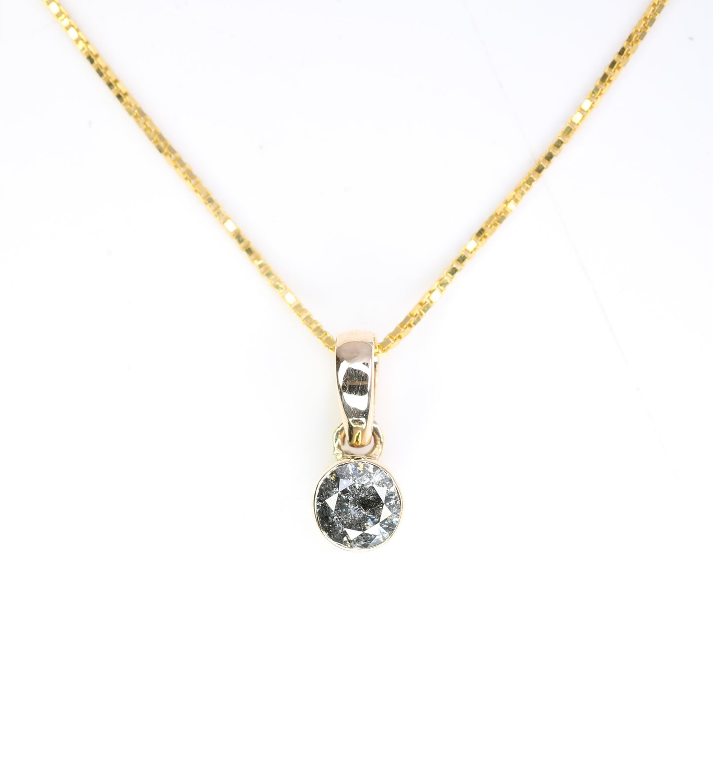 Loose Salt And Pepper Diamond Pendant Bezel Setting With 10K Gold Chain Necklace Gift For Her