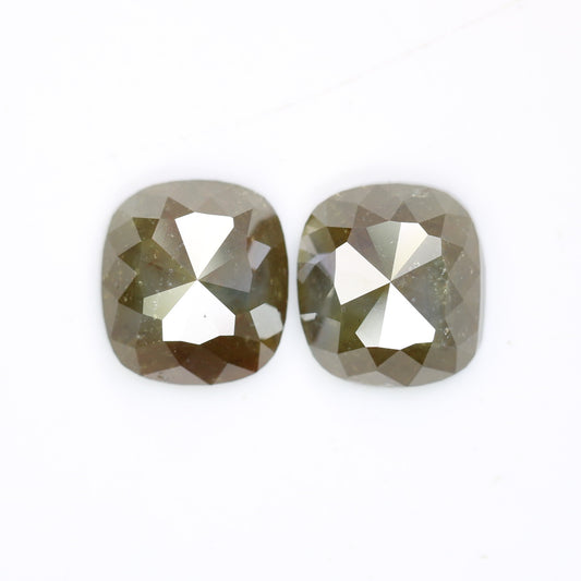 4.85 Carat Cushion Shaped Natural Green Color Loose Diamond Pair For Diamond Earring