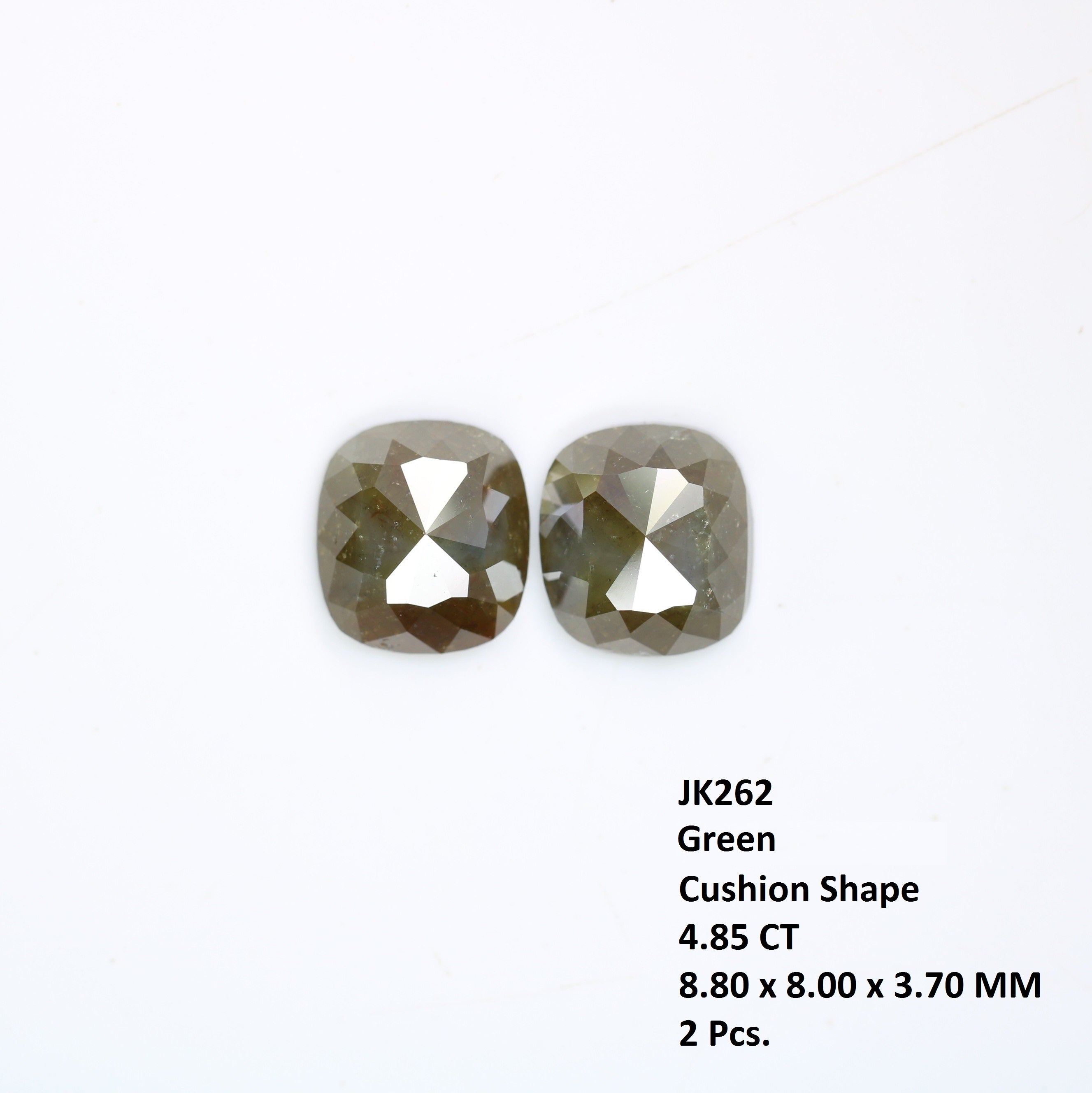 4.85 Carat Cushion Shaped Natural Green Color Loose Diamond Pair For Diamond Earring