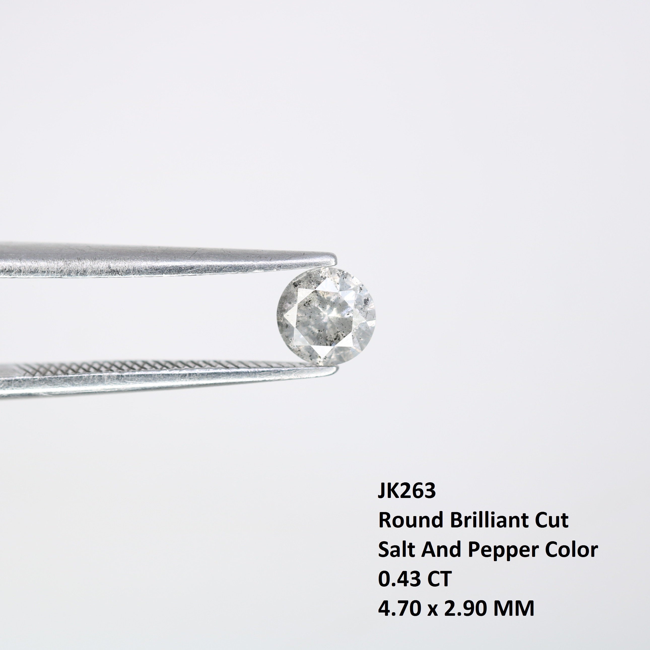 0.43 CT Natural Salt And Pepper 4.70 x 2.90 MM Round Brilliant Cut Diamond For Engagement Ring