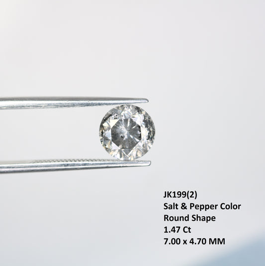 Loose Salt And Pepper Diamond 1.47 Carat Round Brilliant Cut Diamond