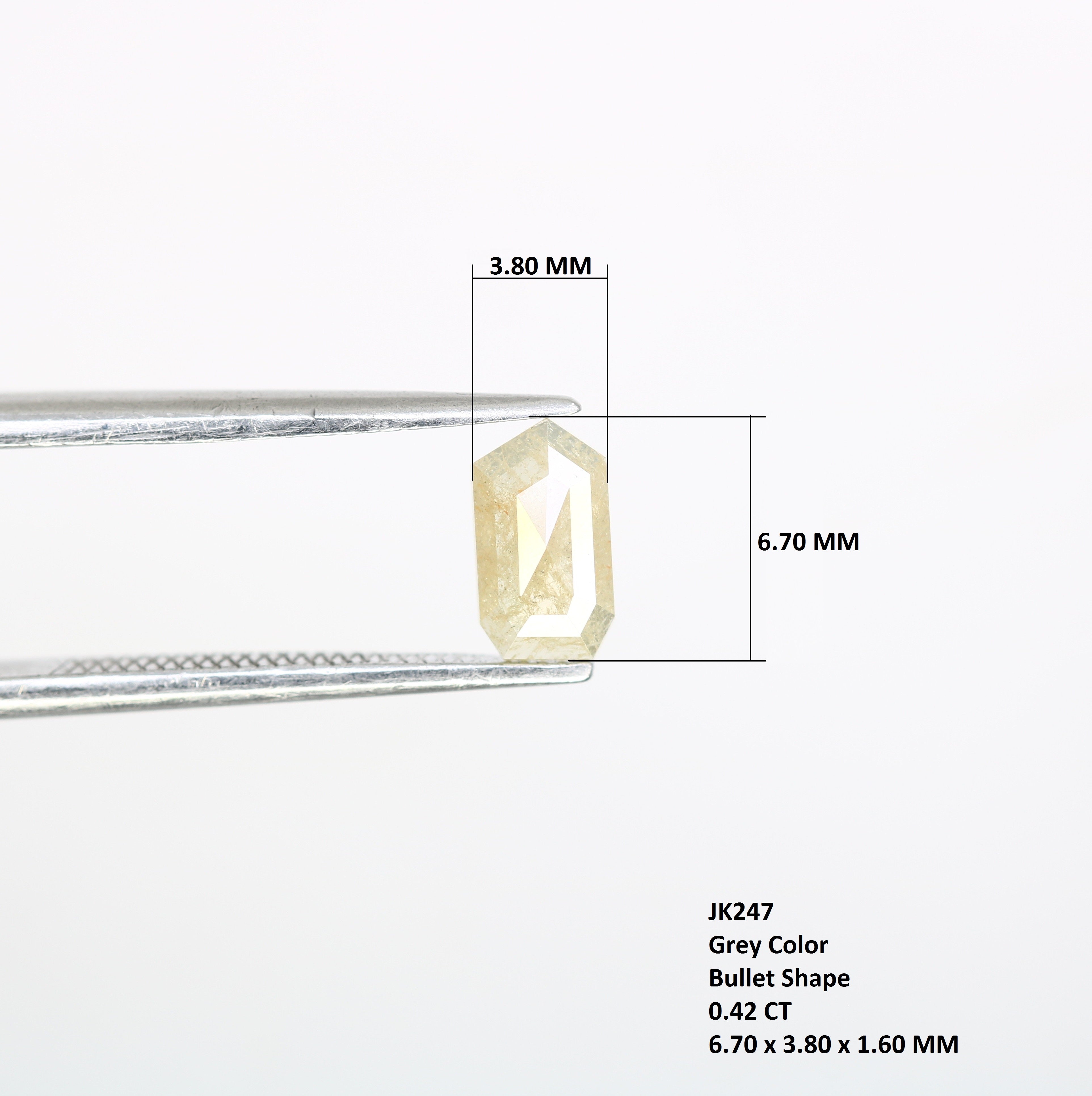 0.42 CT Bullet Shape Natural Grey Loose 6.70 MM Fancy Diamond For Designer Ring