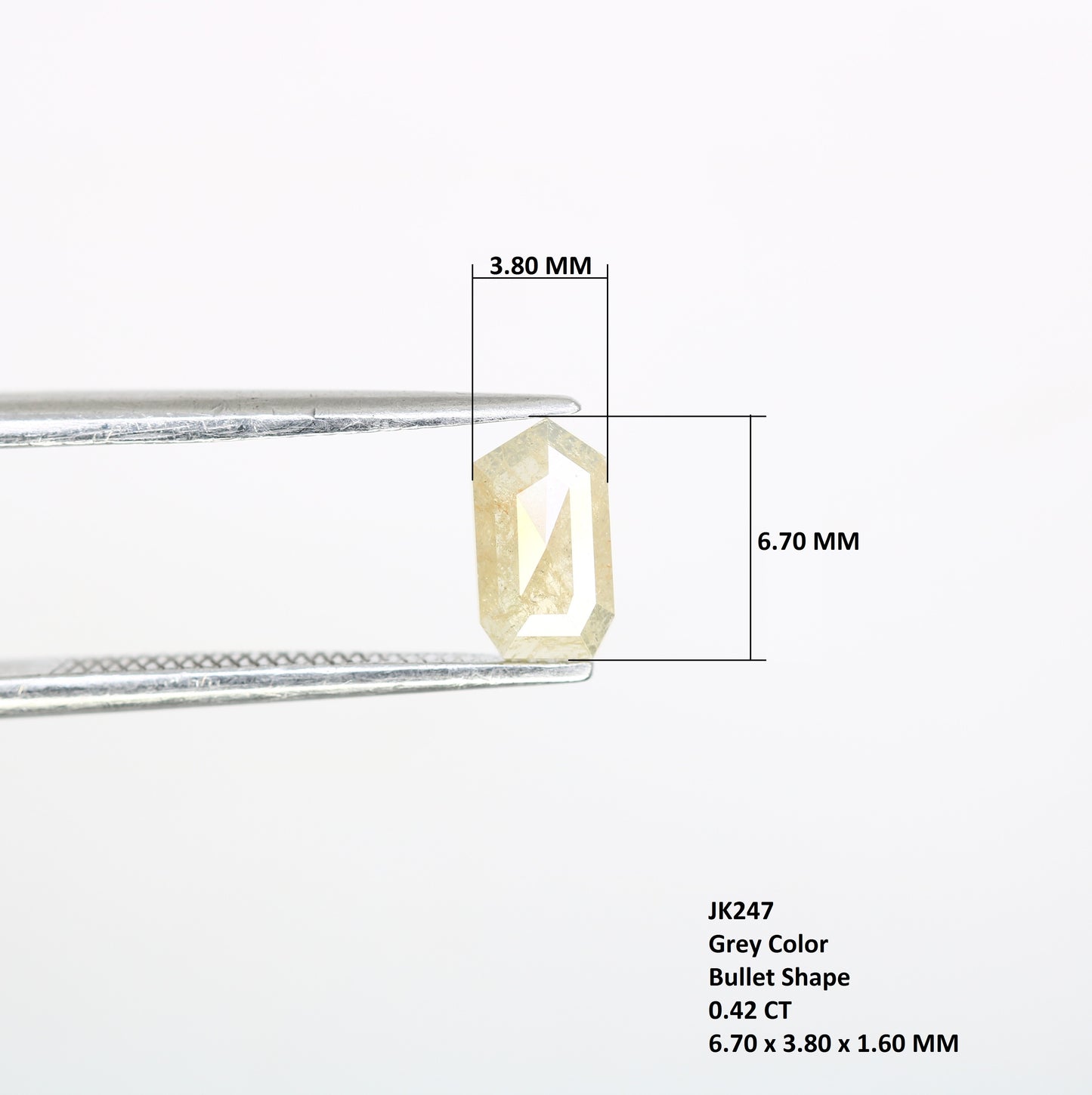 0.42 CT Bullet Shape Natural Grey Loose 6.70 MM Fancy Diamond For Designer Ring