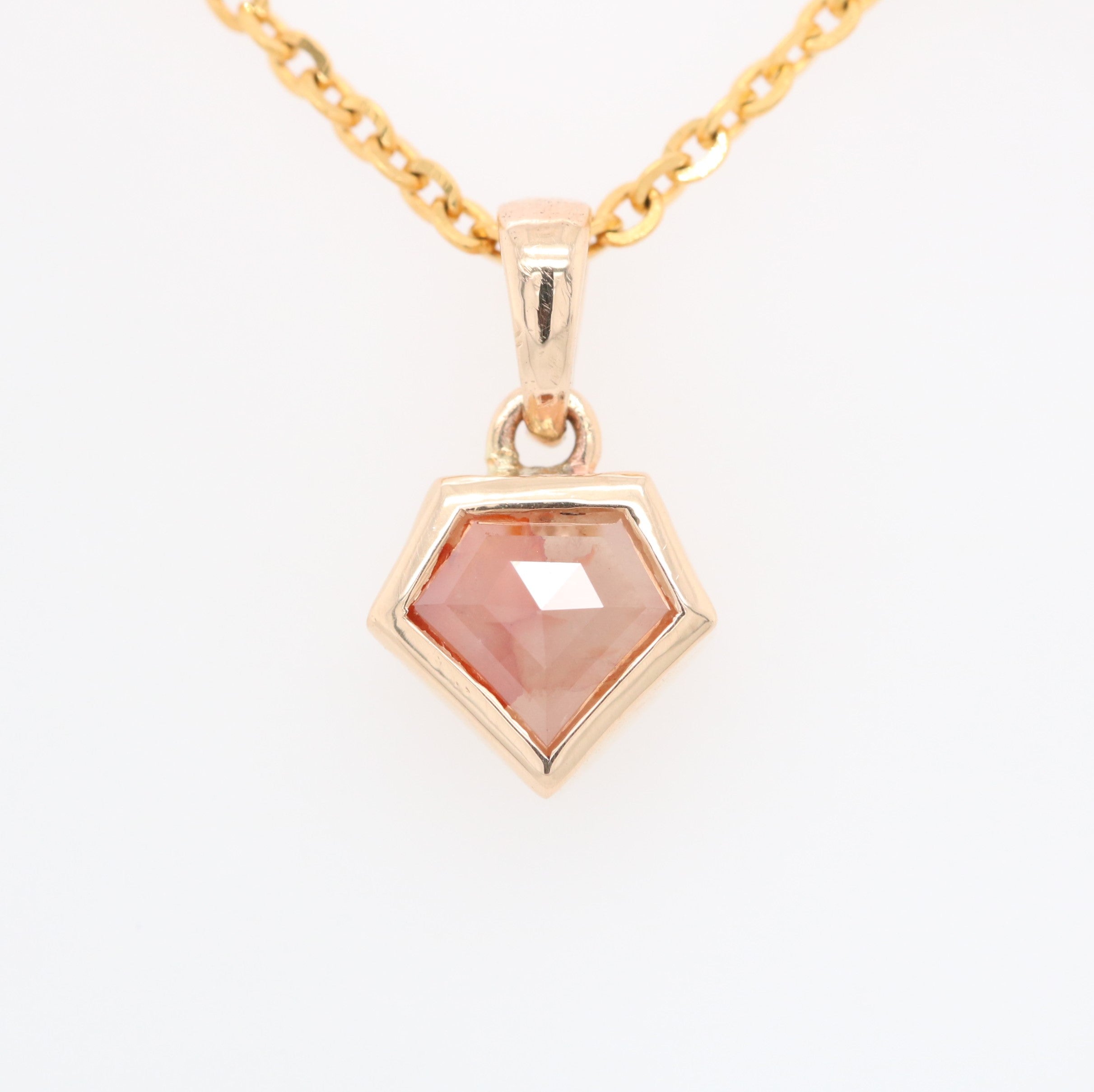 Shield Cut Peach Diamond Pendant with 18K Yellow Gold Chain Necklace For Women