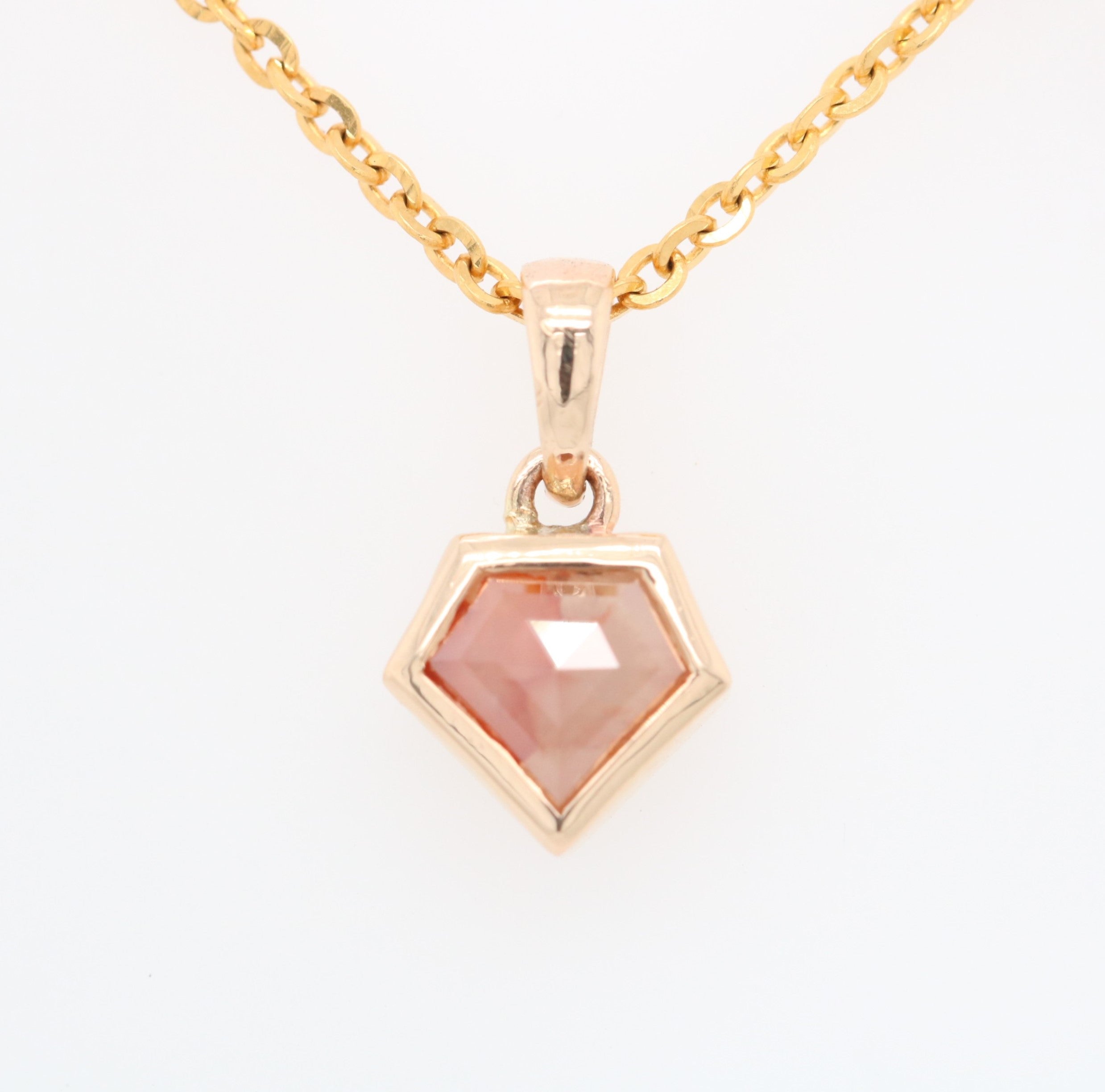 Shield Cut Peach Diamond Pendant with 18K Yellow Gold Chain Necklace For Women