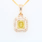 Yellow Asscher Cut Diamond Halo Pendant 18K Gold Chain Pendant Necklace For Women