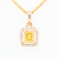 Yellow Asscher Cut Diamond Halo Pendant 18K Gold Chain Necklace Gift For Her