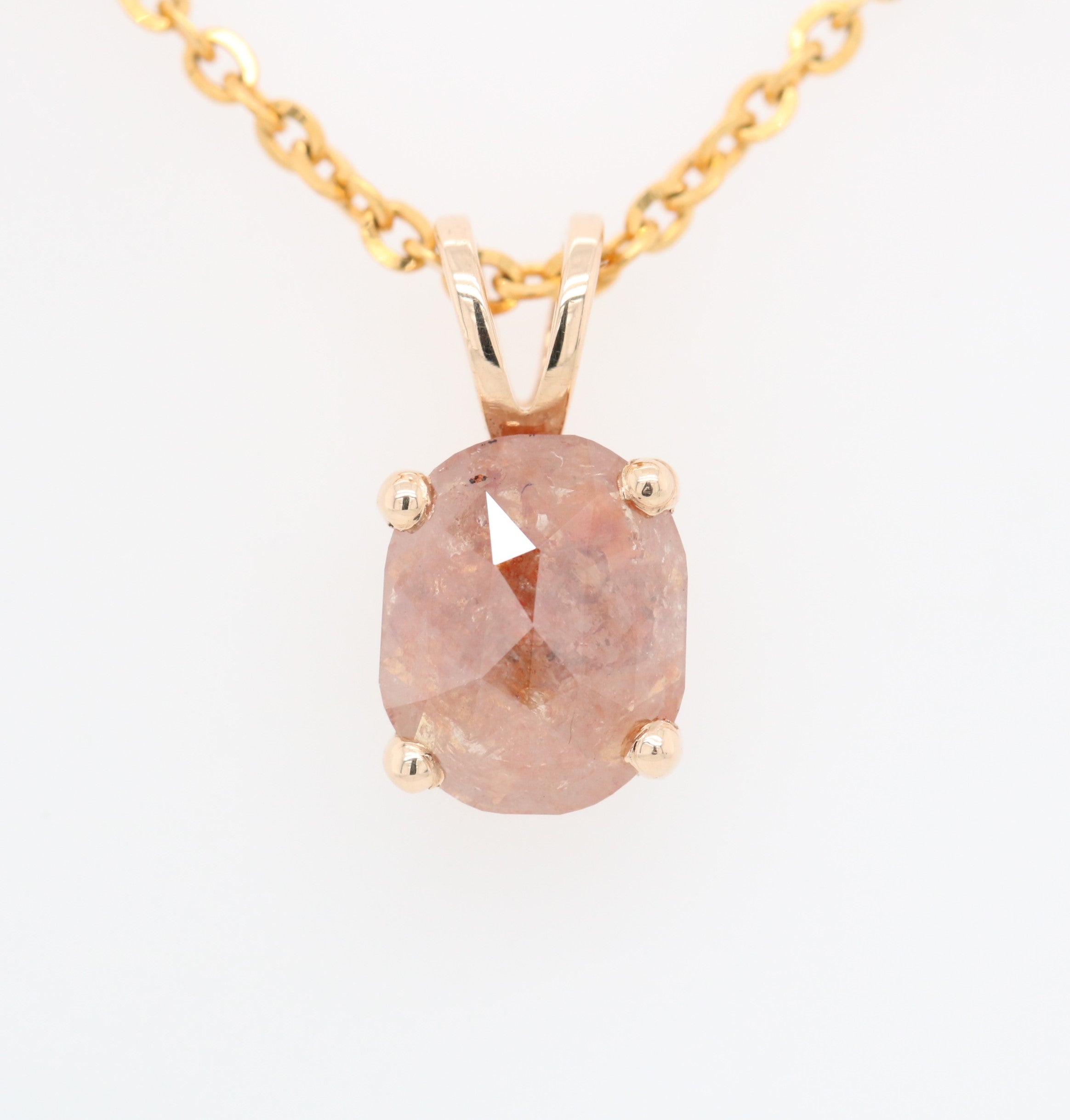 Oval Shape Peach Diamond Pendant with 18K Yellow Gold Chain Necklace For Women