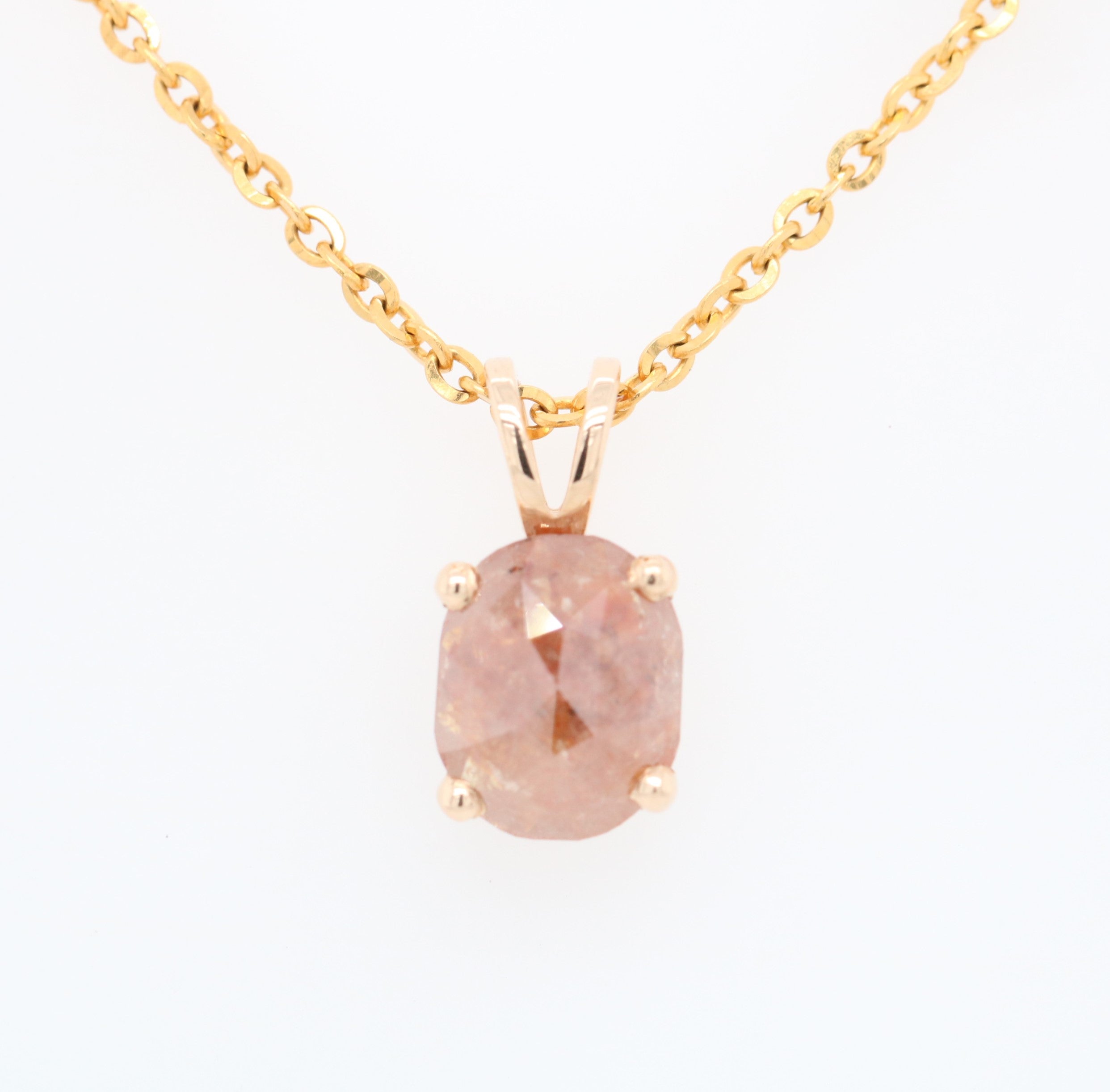 Oval Shape Peach Diamond Pendant with 18K Yellow Gold Chain Necklace For Women
