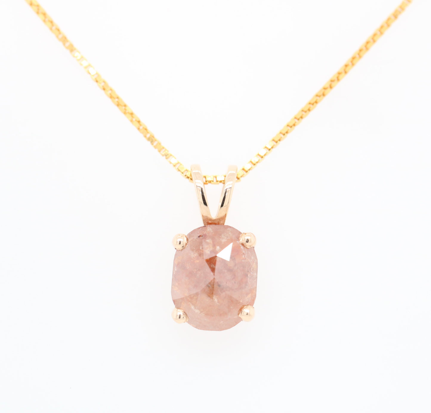 Oval Shape Peach Diamond Pendant with 10K Yellow Gold Pendant With Gold Chain Gift For Her