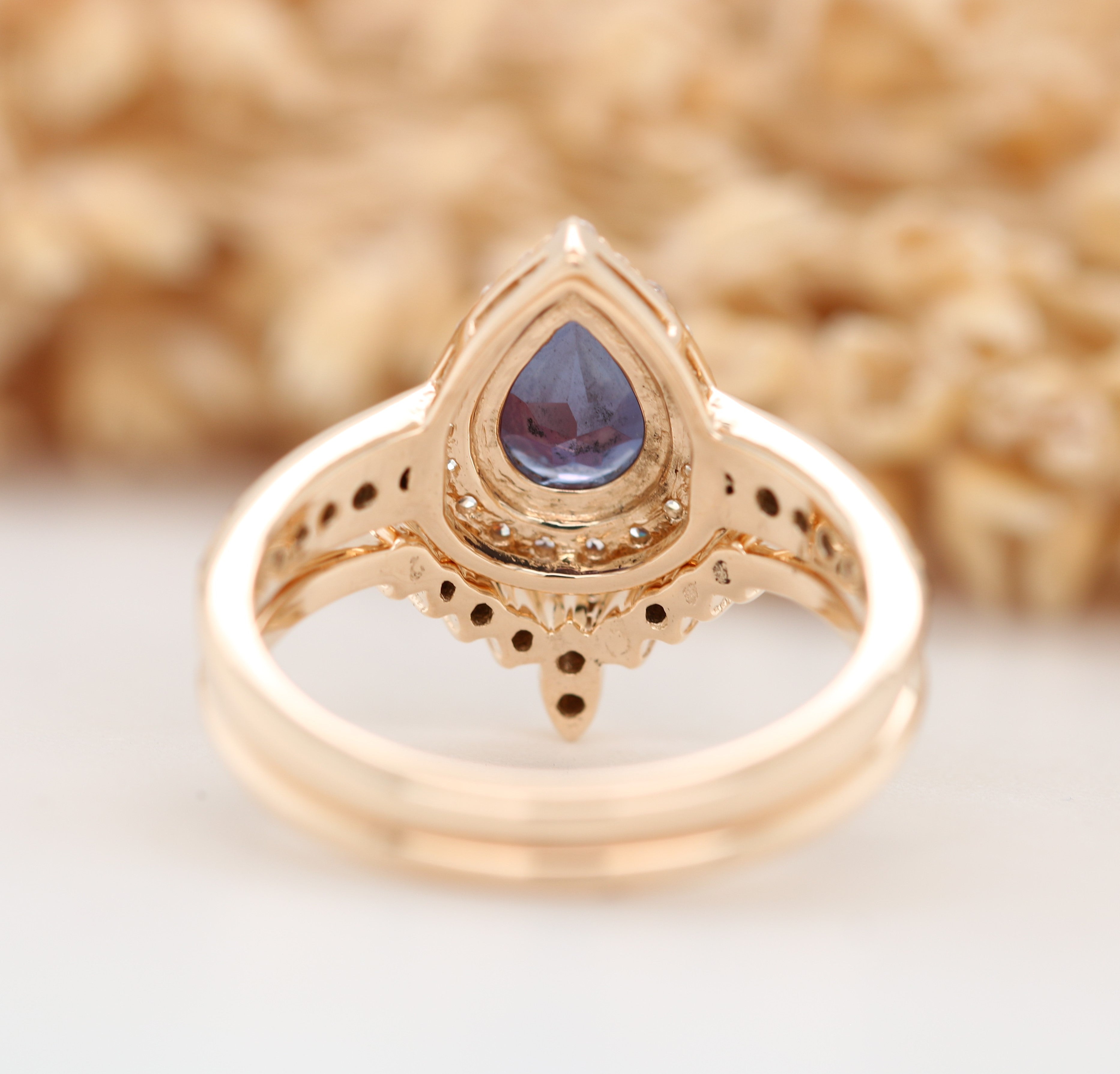 Vintage Alexandrite Ring, Pear Shape Halo Set Gold Ring, Promise Ring