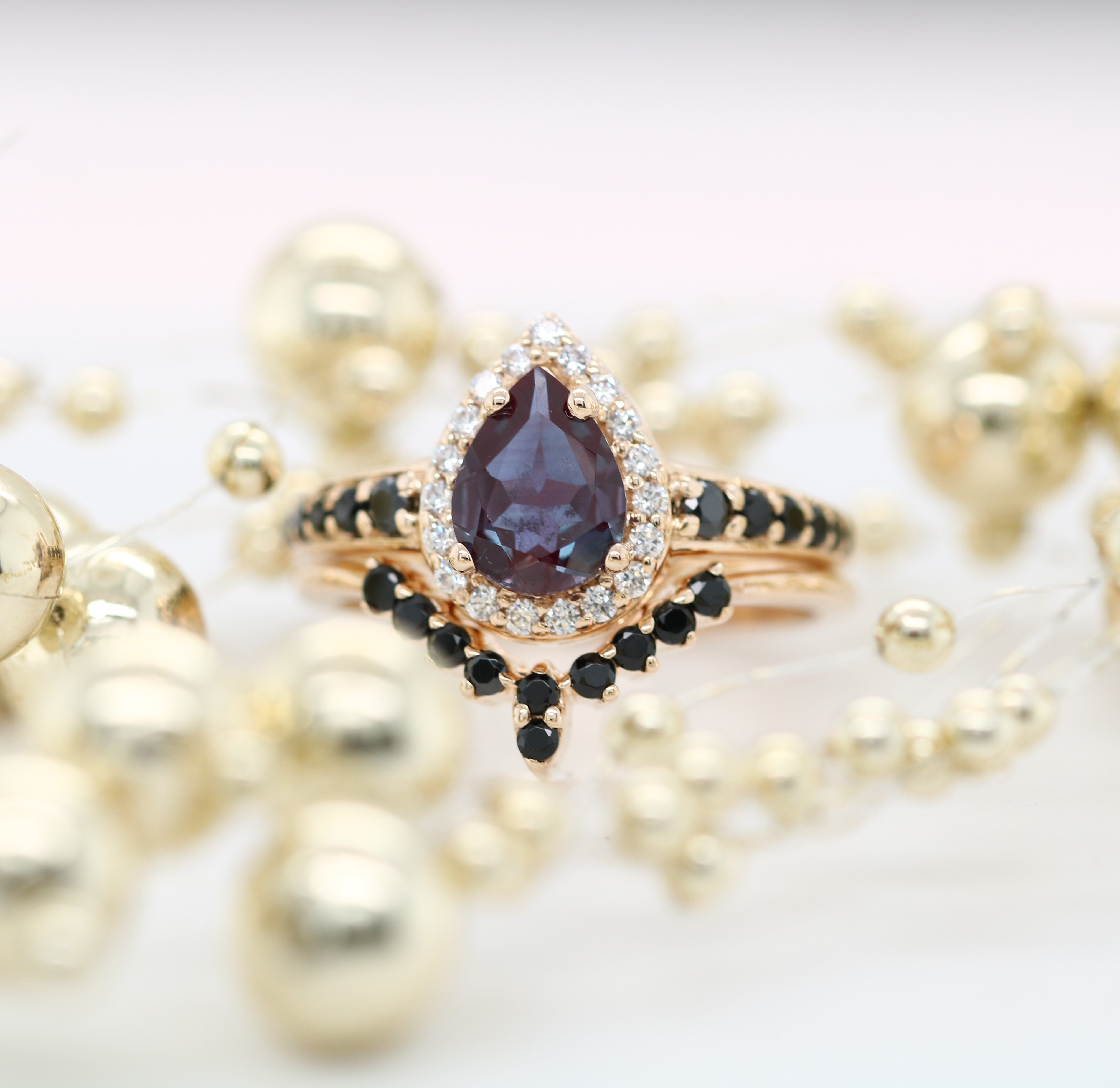 Vintage Alexandrite Ring, Pear Shape Halo Set Gold Ring, Promise Ring