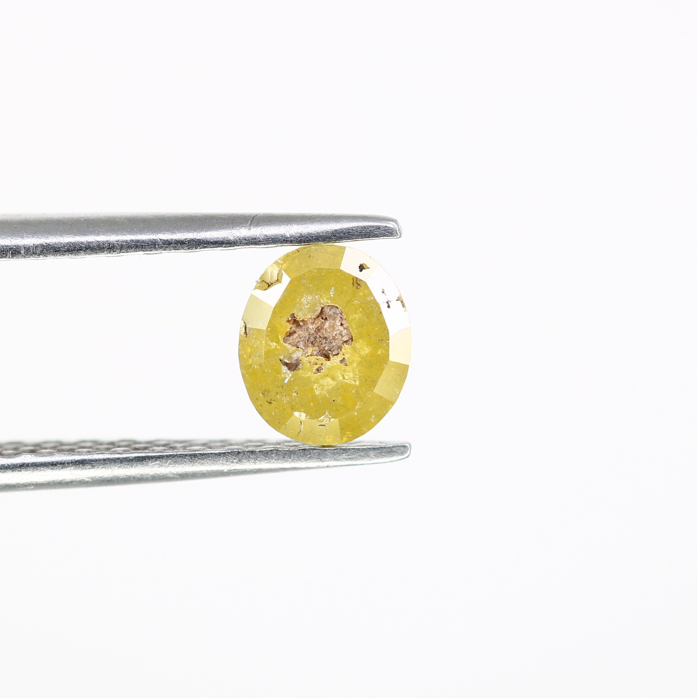 0.74 CT 5.8 x 5.0 MM Natural Yellow Rustic Ova Cut Diamond For Engagement Ring