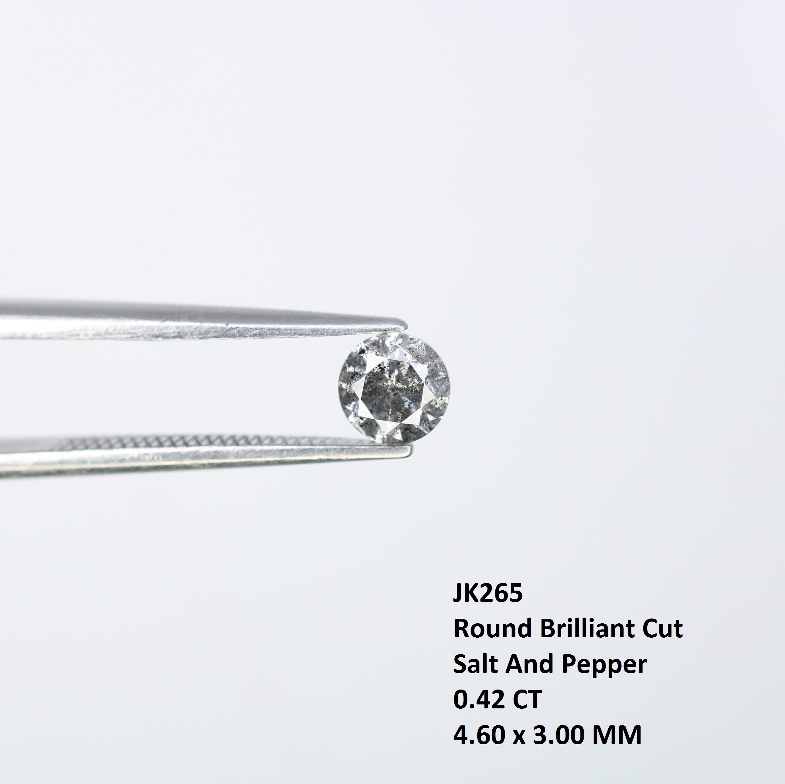 0.42 CT 4.60 MM Round Brilliant Cut Salt And Pepper Diamond For Engagement Ring