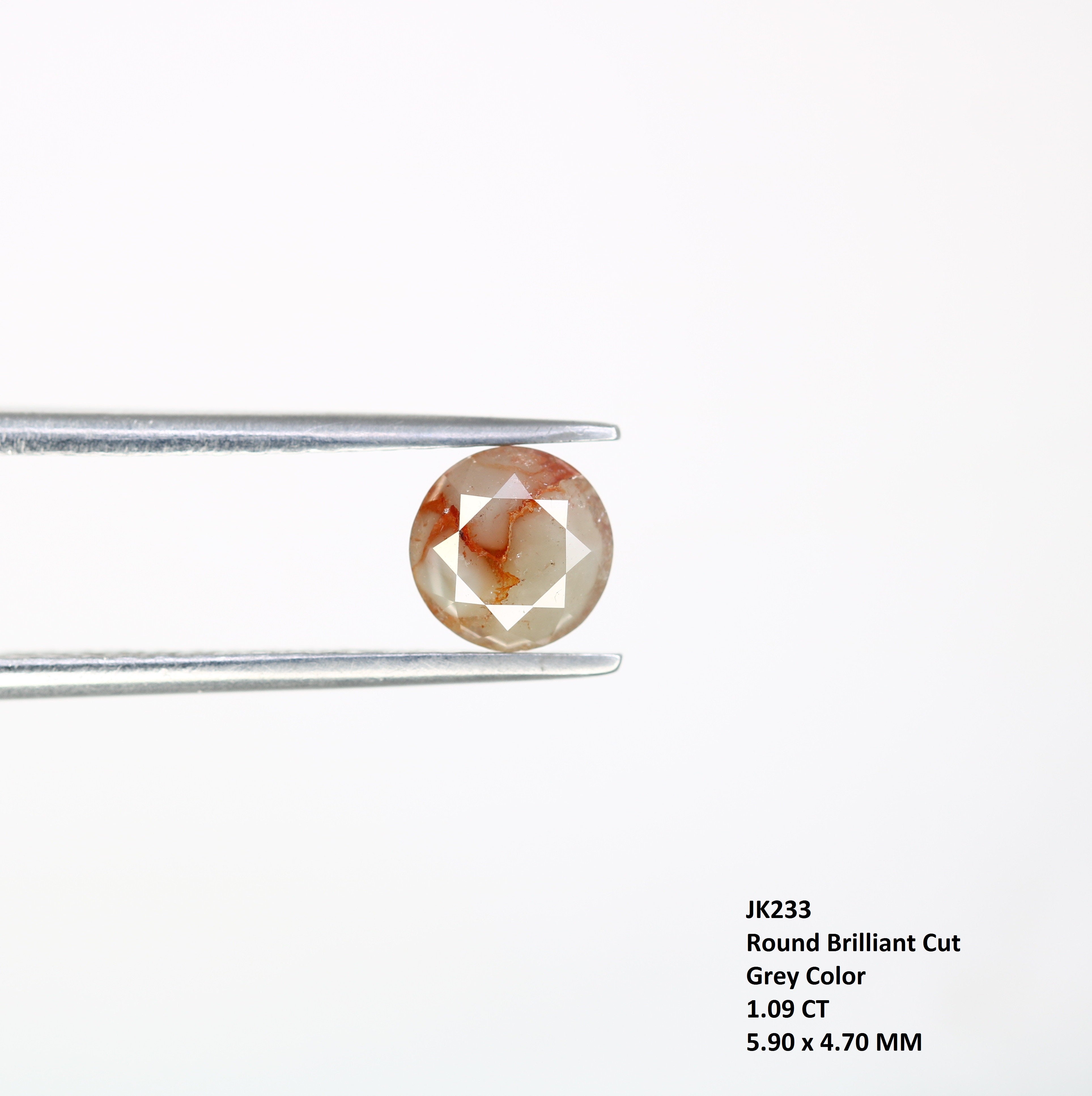 1.09 CT 5.90 x 4.70 MM Round Brilliant Cut Loose Grey Diamond For Engagement Ring