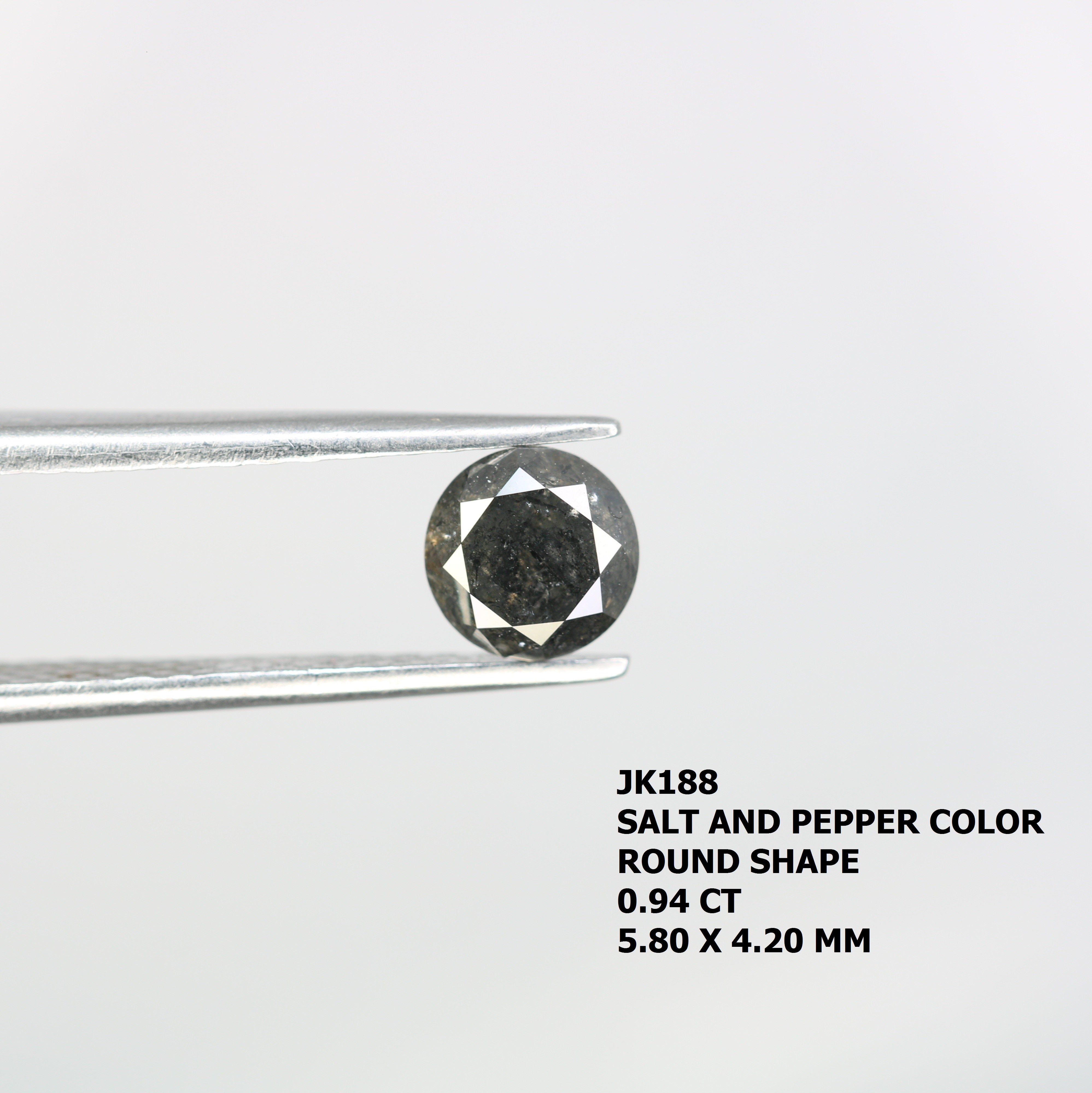 0.94 Carat Salt And Pepper Loose Round Brilliant Shape Diamond For Wedding Ring