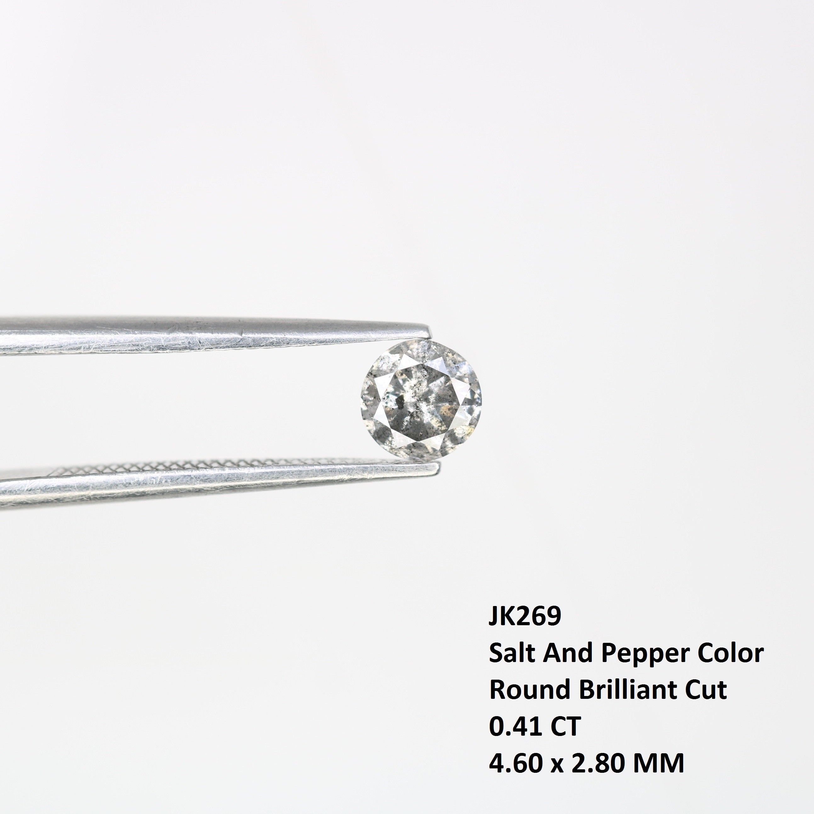 0.41 CT 4.60 x 2.80 MM Salt And Pepper Round Brilliant Cut Loose Diamond For Promise Ring