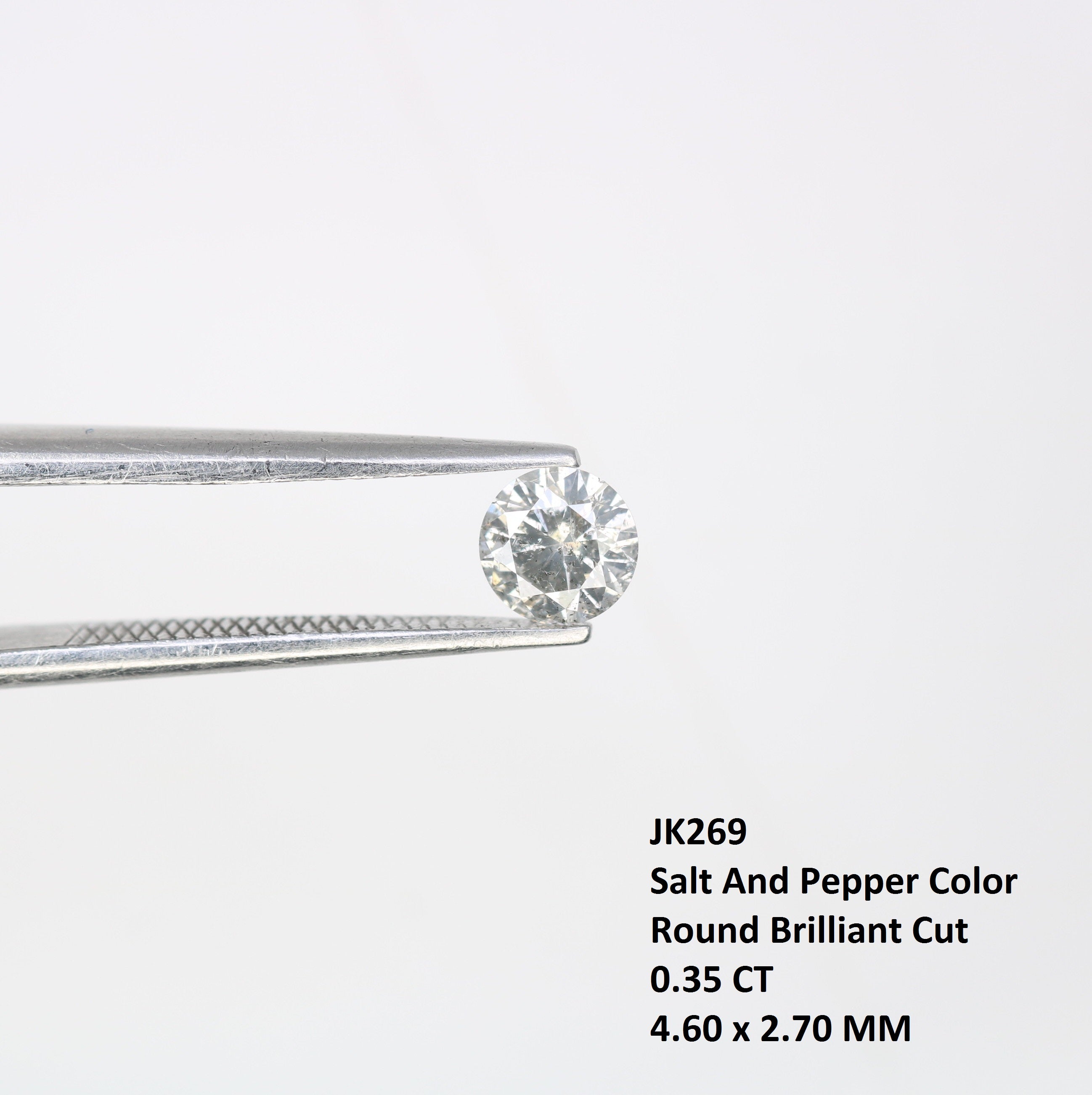 0.35 CT 4.60 x 2.70 MM Salt And Pepper Round Brilliant Cut Natural Diamond For Designer Ring