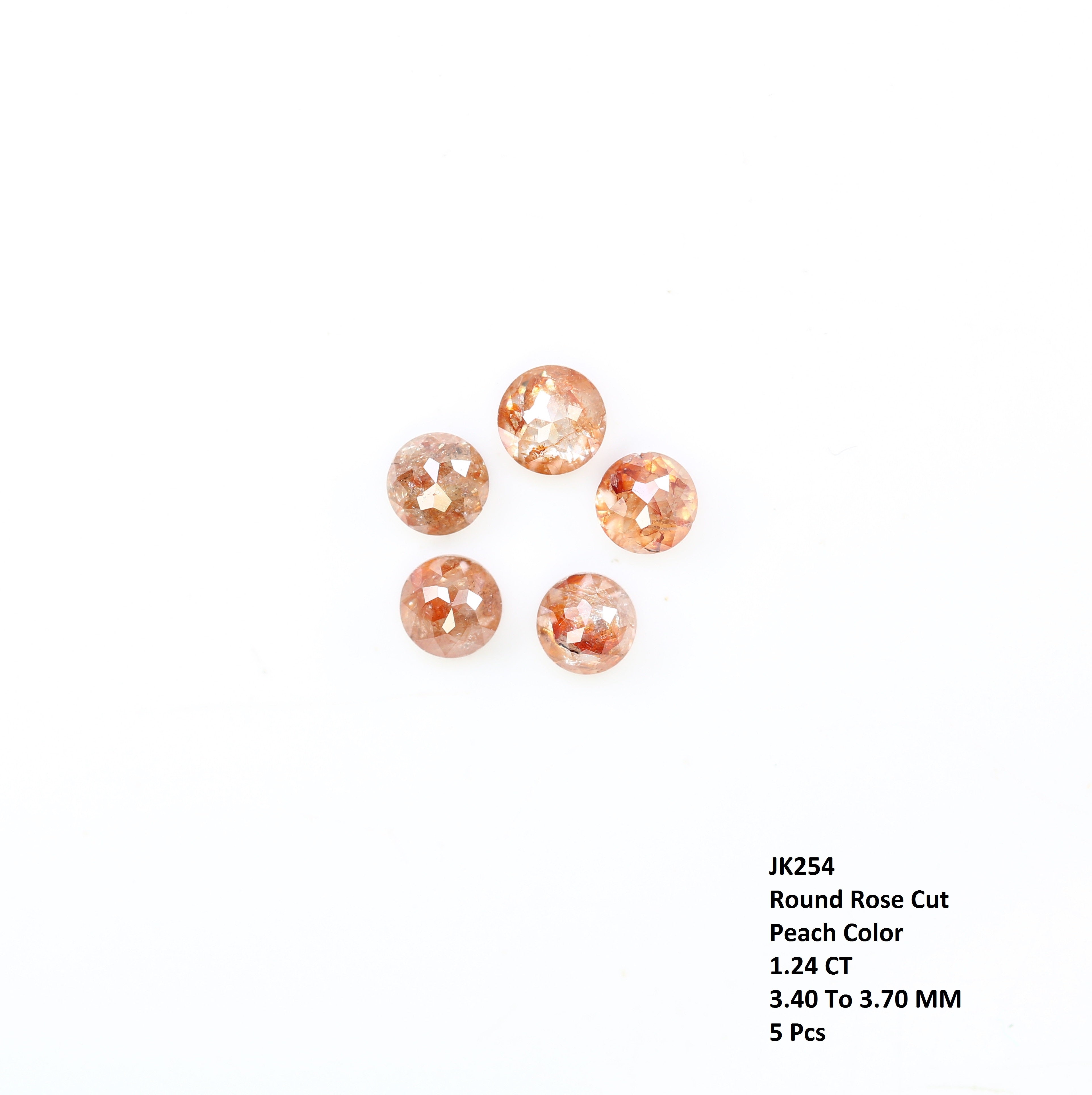 1.24 CT 3.40 MM Round Rose Cut Diamond Natural Loose Peach Color Diamond For Wedding Ring