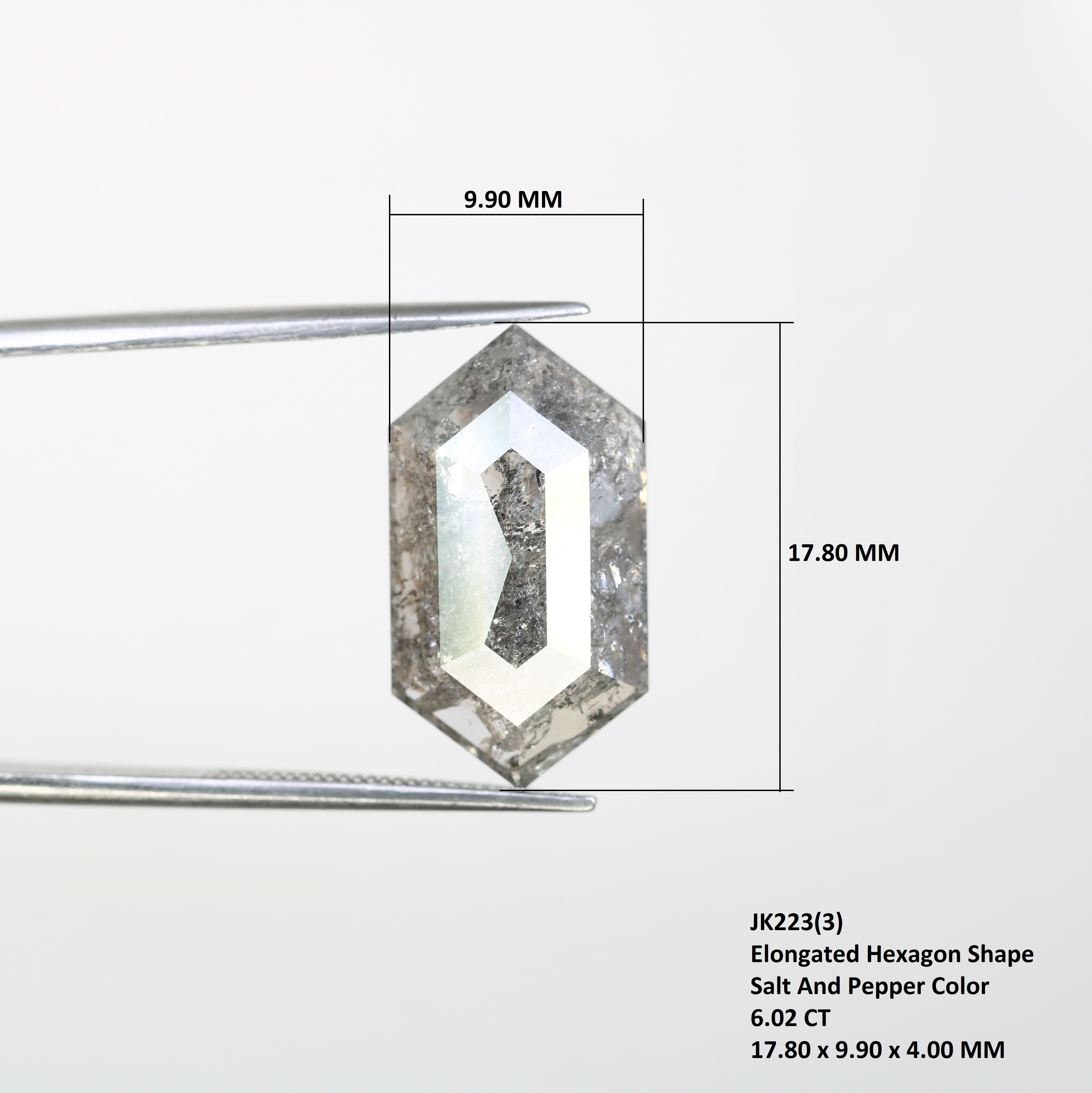 6.02 CT Elongated Hexagon Shape Salt And Pepper Diamond For Engagement Ring