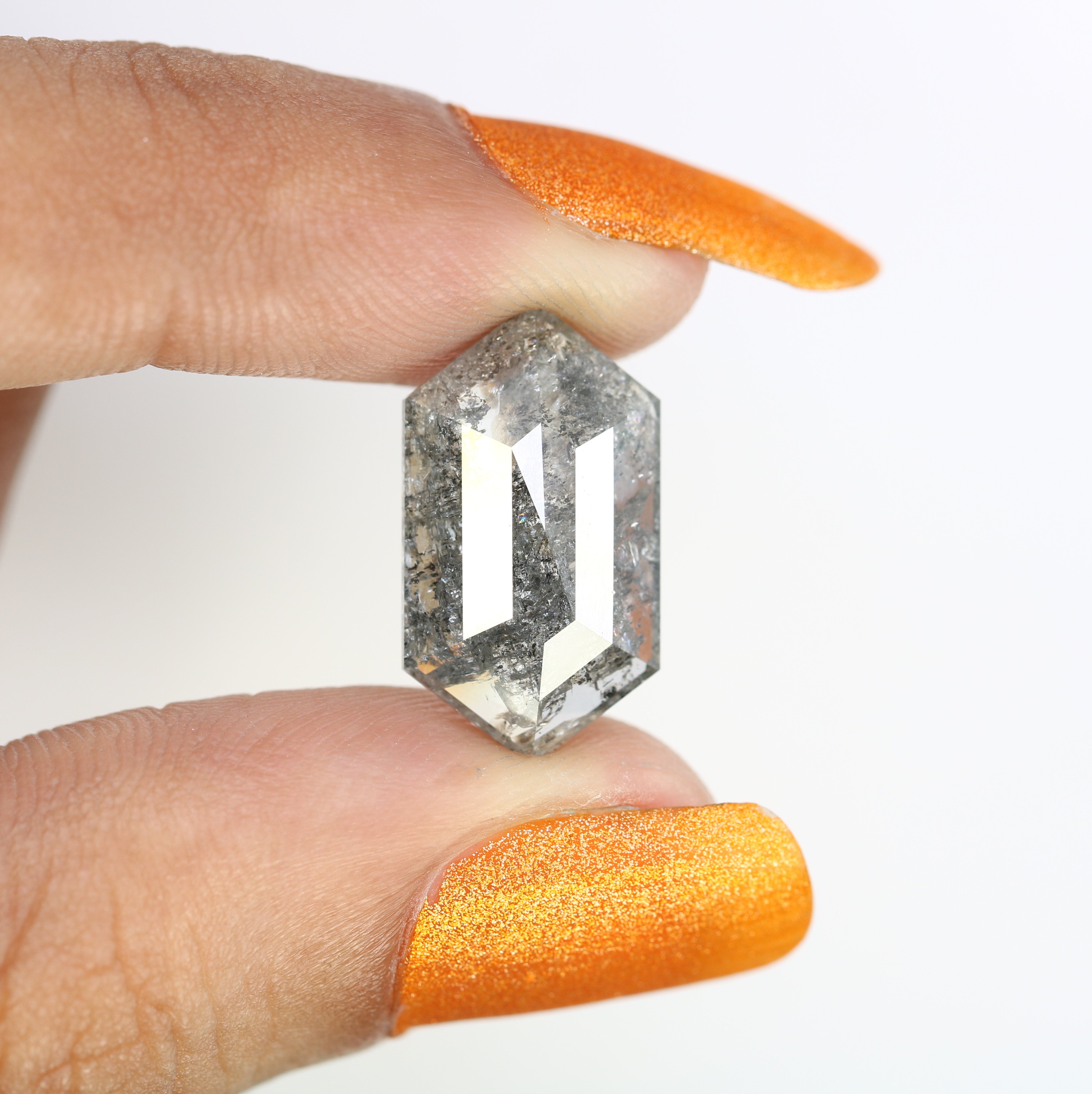 6.02 CT Elongated Hexagon Shape Salt And Pepper Diamond For Engagement Ring