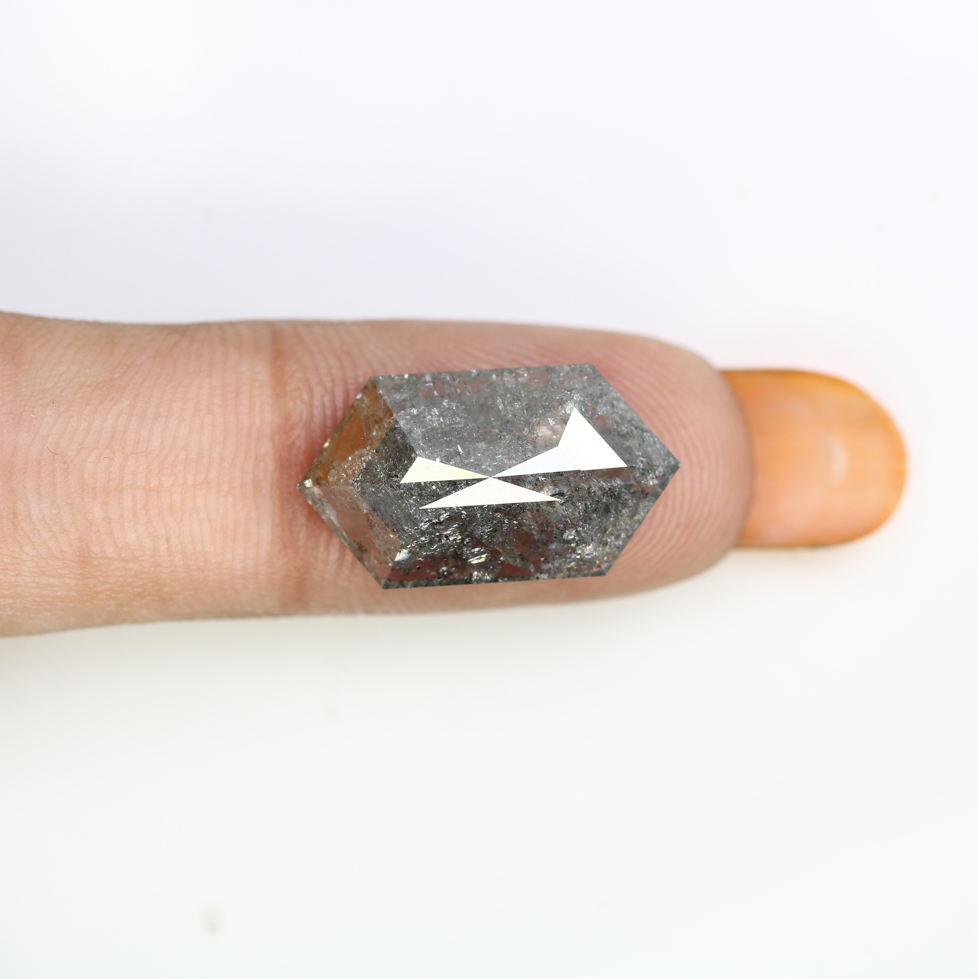 6.02 CT Elongated Hexagon Shape Salt And Pepper Diamond For Engagement Ring