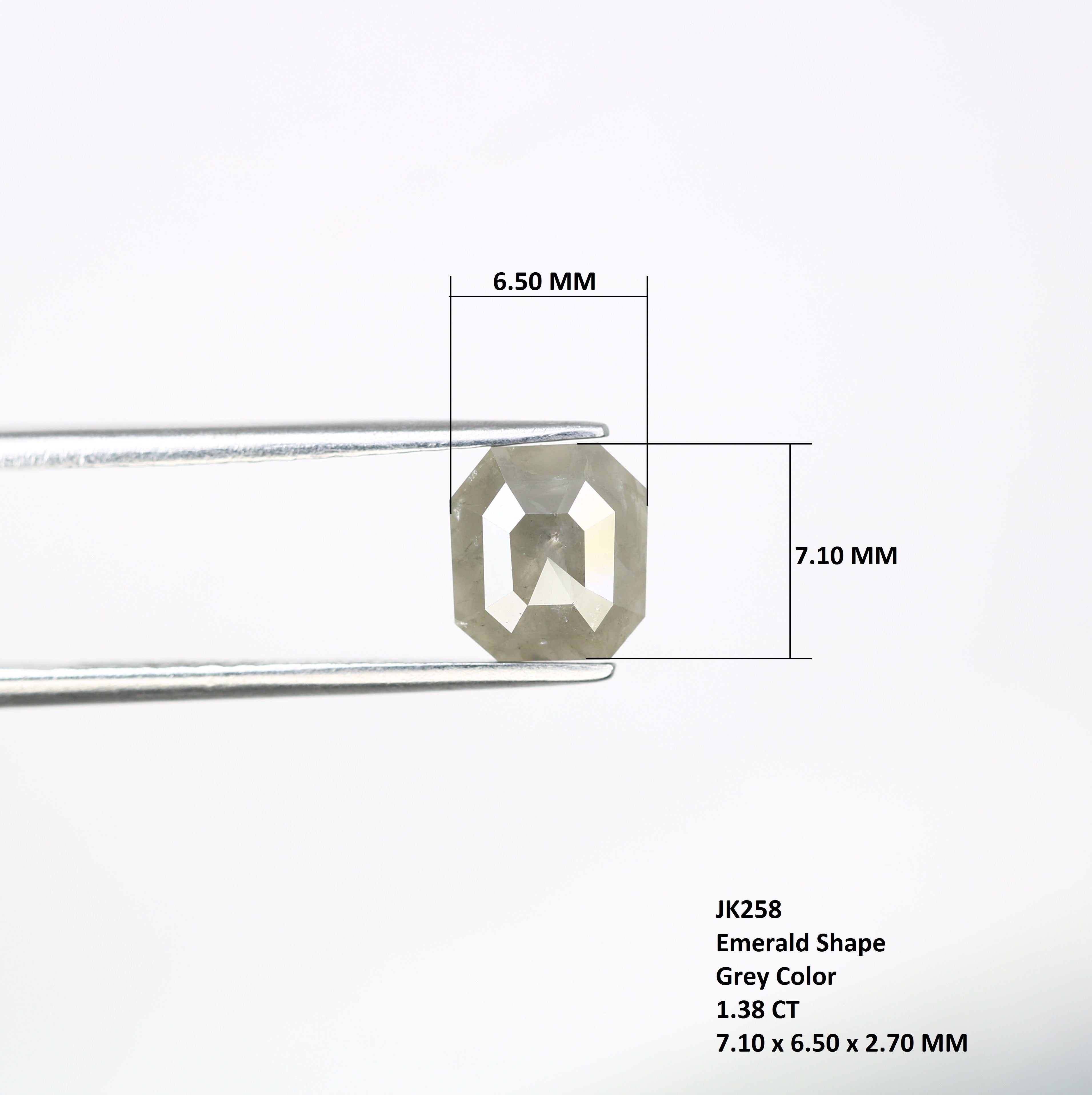 1.38 CT 7.10 MM Grey Emerald Shape Diamond For Diamond Jewelry