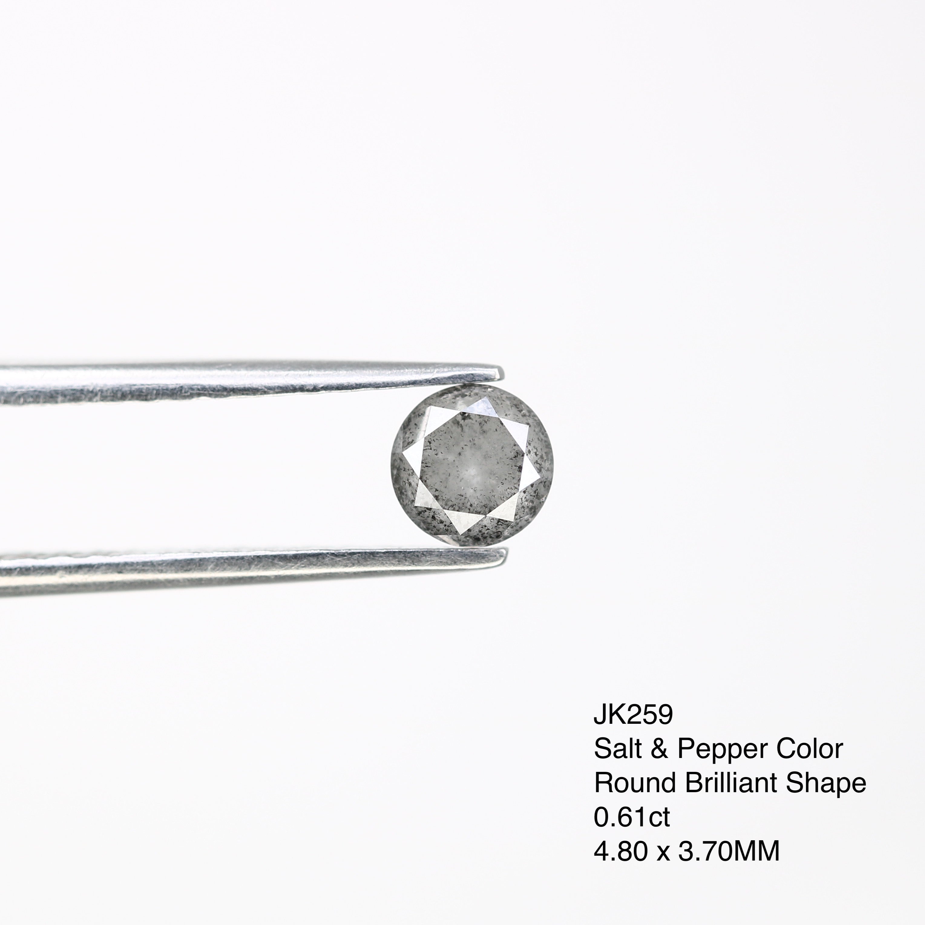 0.61 Carat 4.8MM Loose Salt And Pepper Diamond, Round Brilliant Cut Diamond , Natural Grey Diamond For Engagement Ring