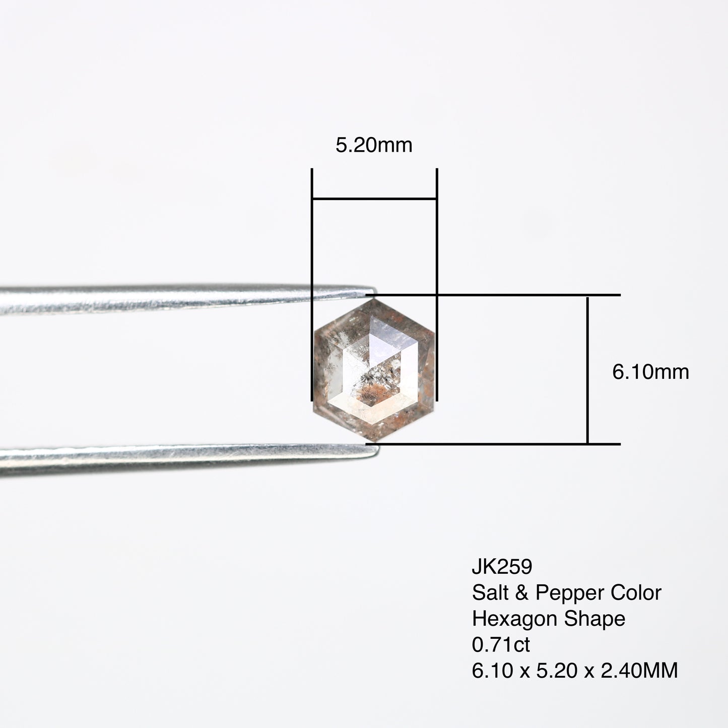 0.71 Carat Hexagon Shape Salt And Pepper Loose Diamond For Wedding Ring
