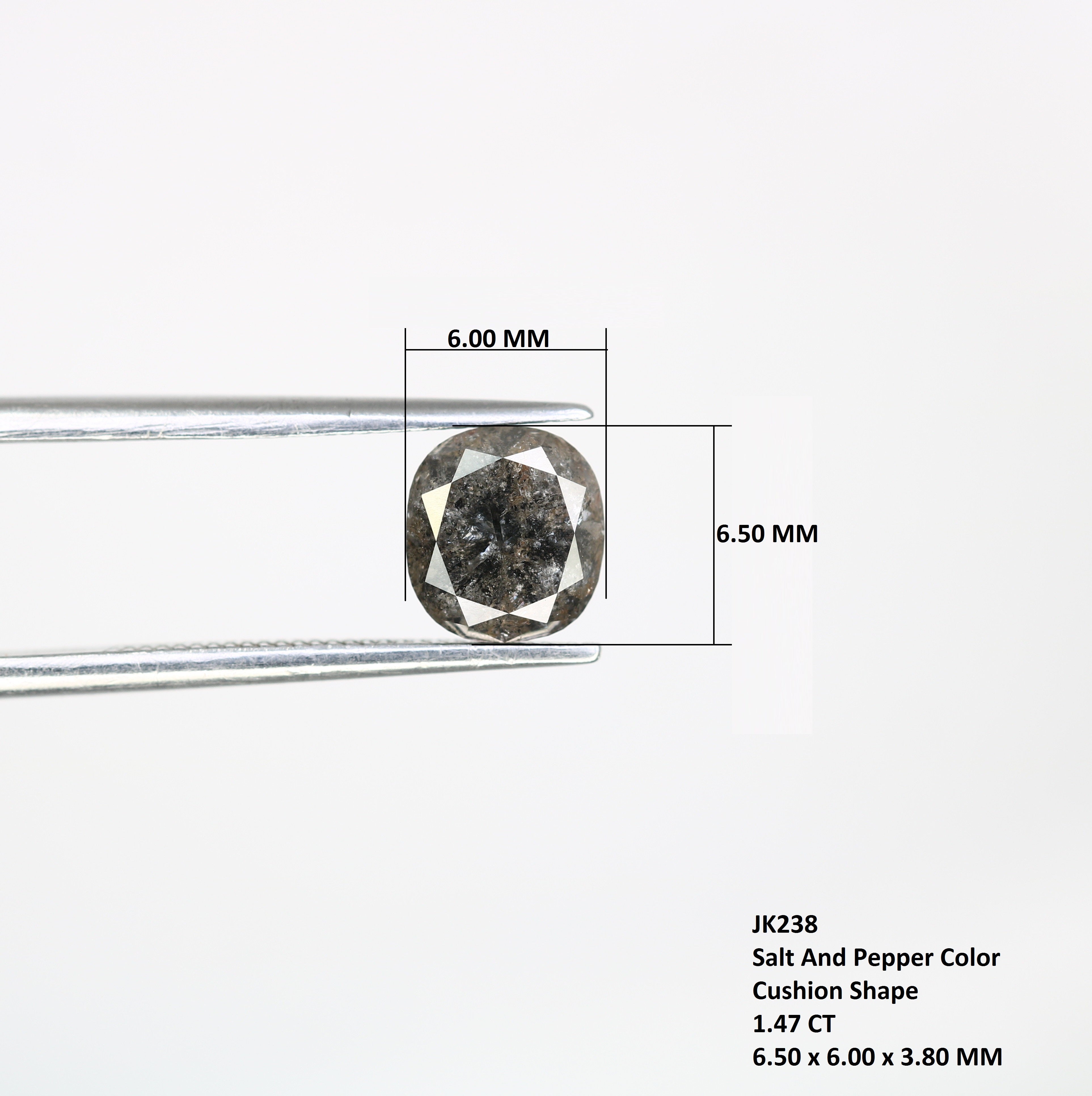 1.47 CT Salt And Pepper Cushion Shape Natural Loose Diamond For Engagement Ring