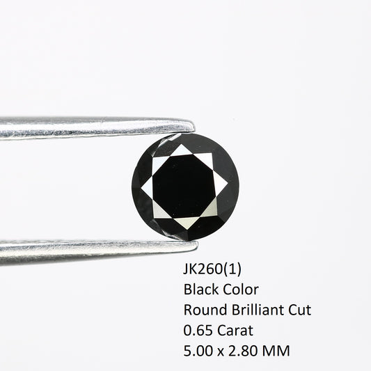 0.65 CT 5.00 MM Black Natural Round Brilliant Cut Loose Diamond For Wedding Ring