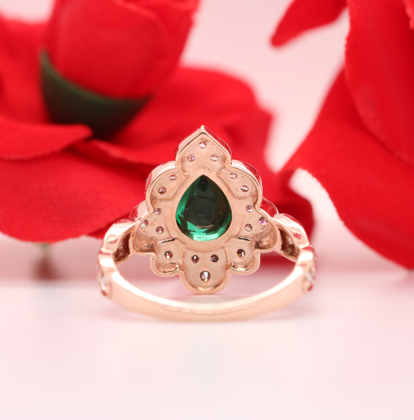Fancy Green Pear Shape 14K Rose Gold Designer Engagement Ring