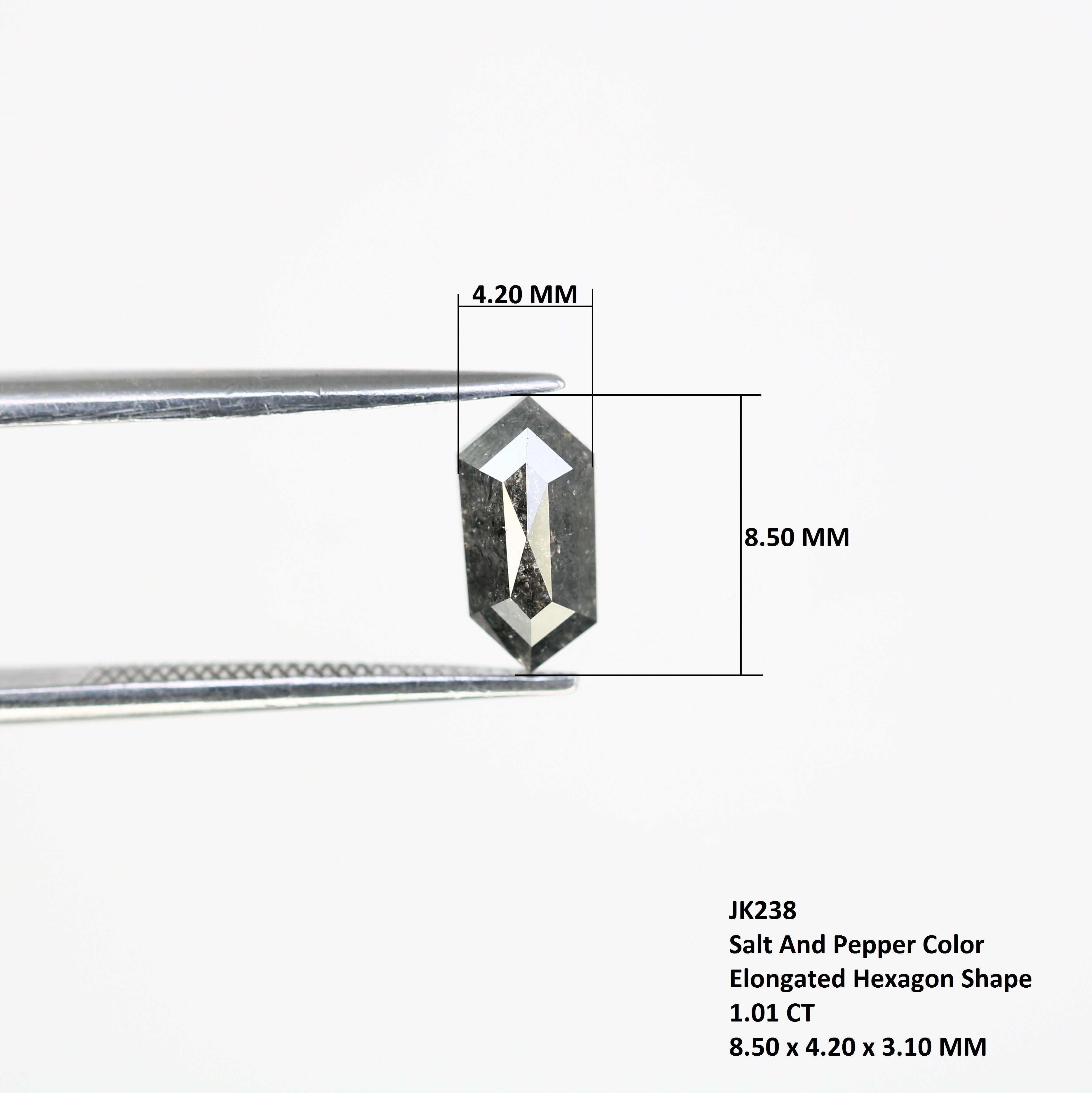 1.01 CT Elongated Hexagon Shape Salt And Pepper 8.50 MM Diamond For Engagement Ring