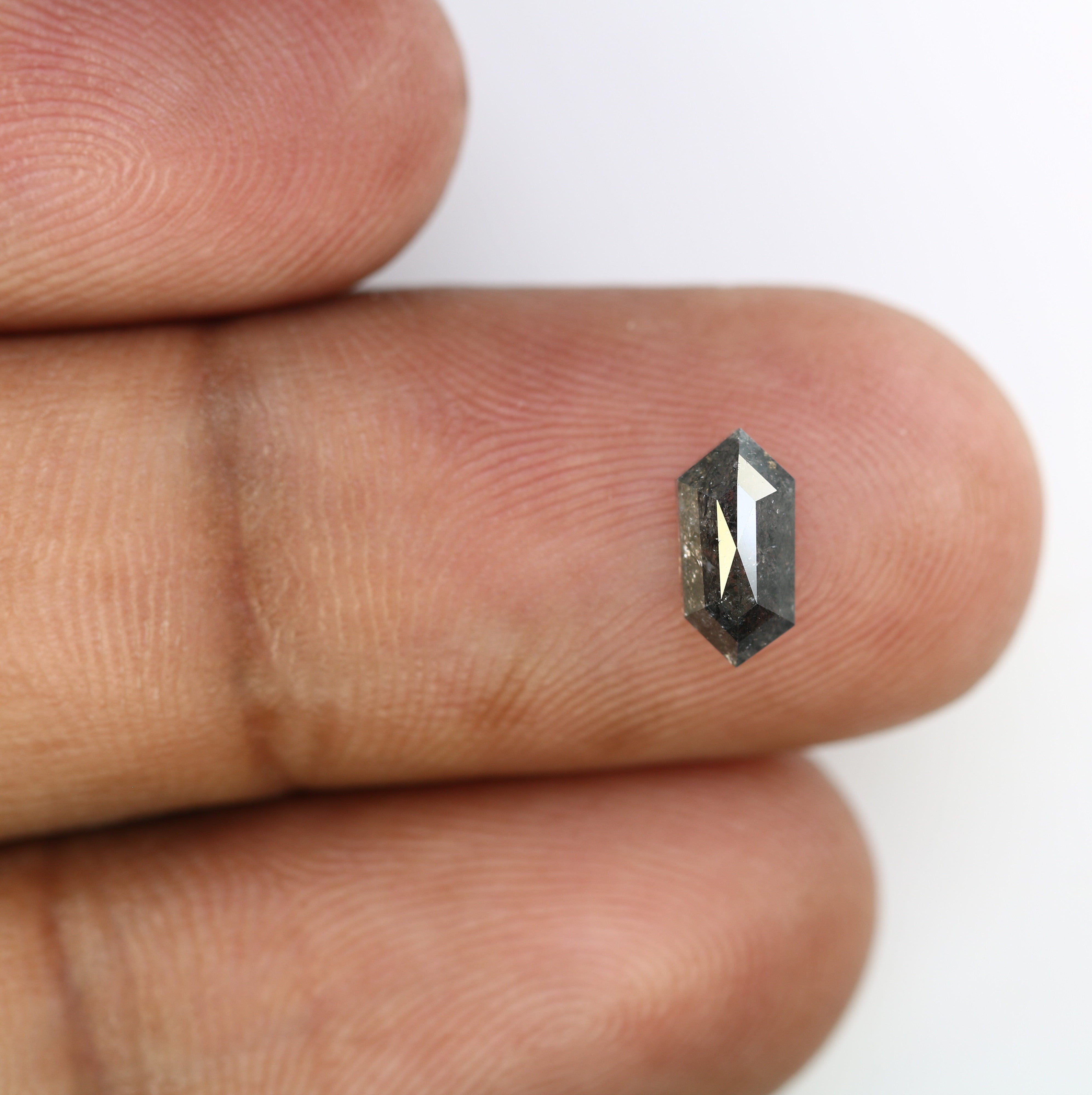 1.01 CT Elongated Hexagon Shape Salt And Pepper 8.50 MM Diamond For Engagement Ring