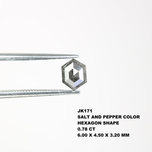 0.78 Carat Elongated Hexagon Shaped Loose Salt And Pepper Diamond Ring