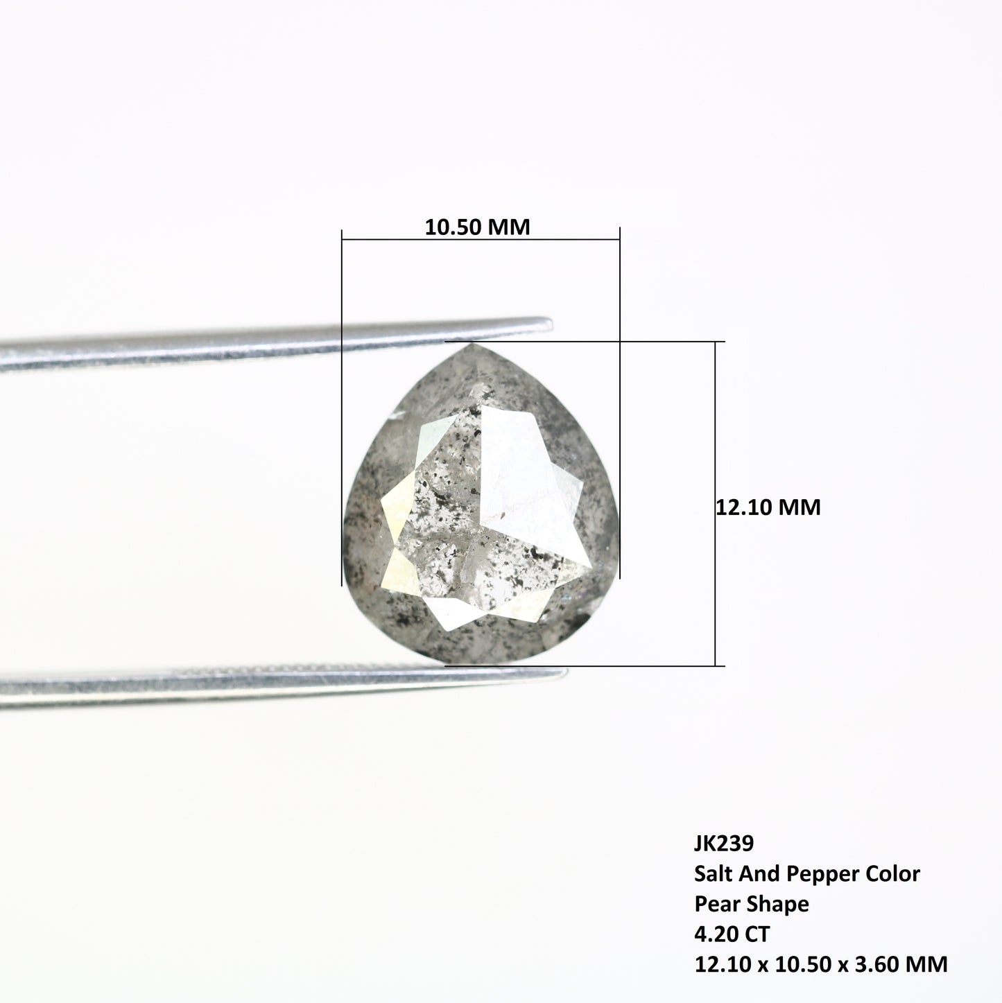 4.20 CT 12.10 MM Pear Shape Natural Salt And Pepper Loose Diamond For Engagement Ring