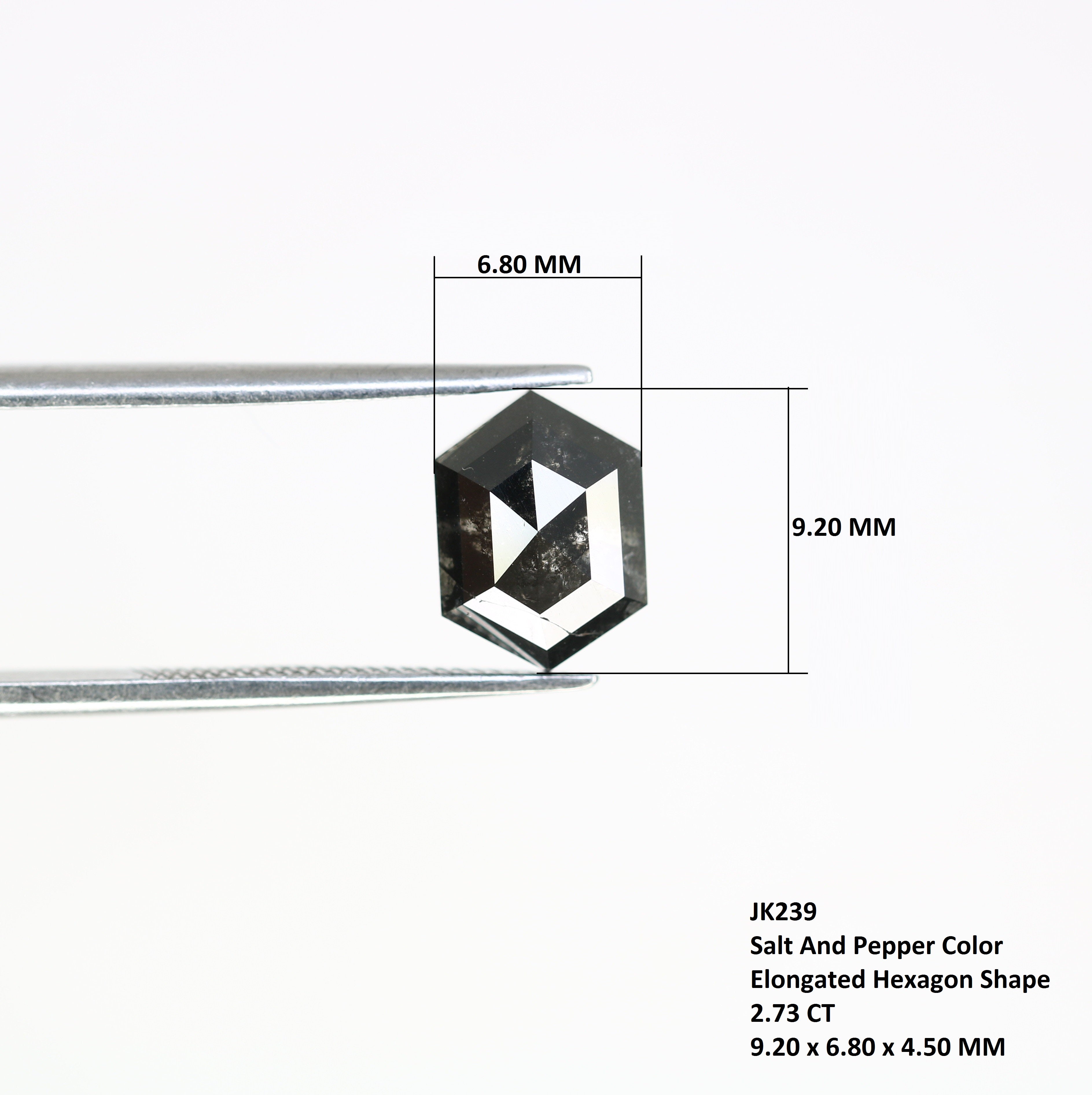 2.73 CT Elongated Hexagon Shape Salt And Pepper 9.20 MM Diamond For Wedding Band